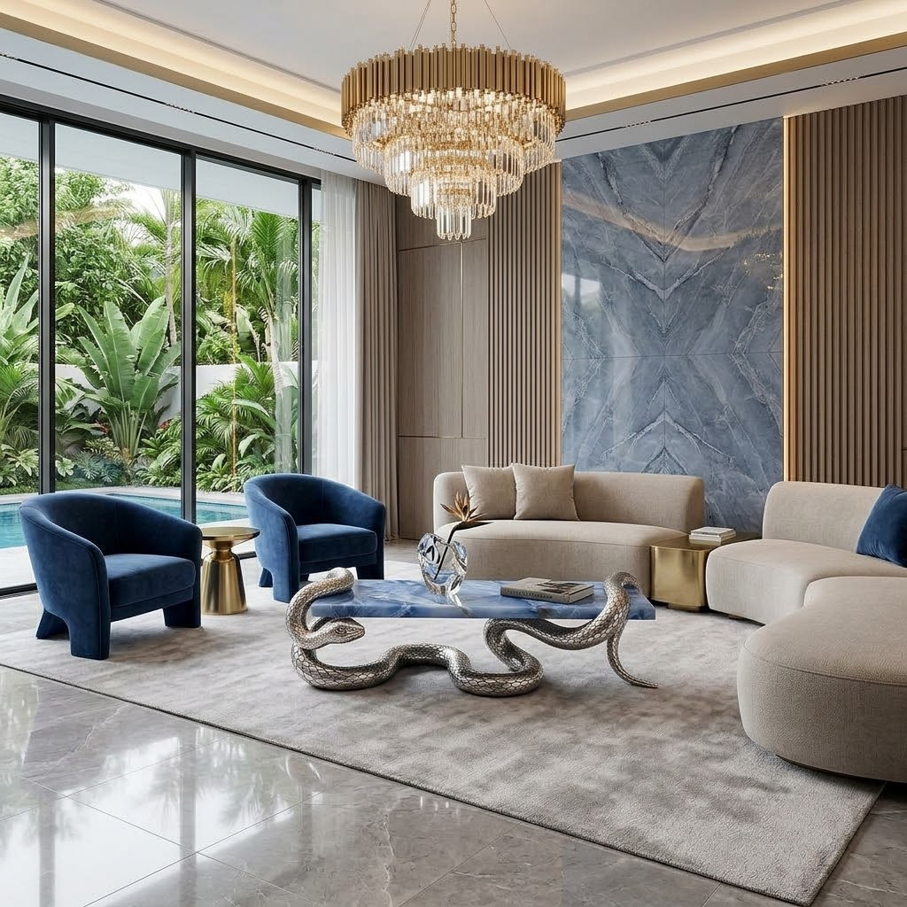 Serpent High Quality Stainless Steel Serpentine Marble Coffee Table