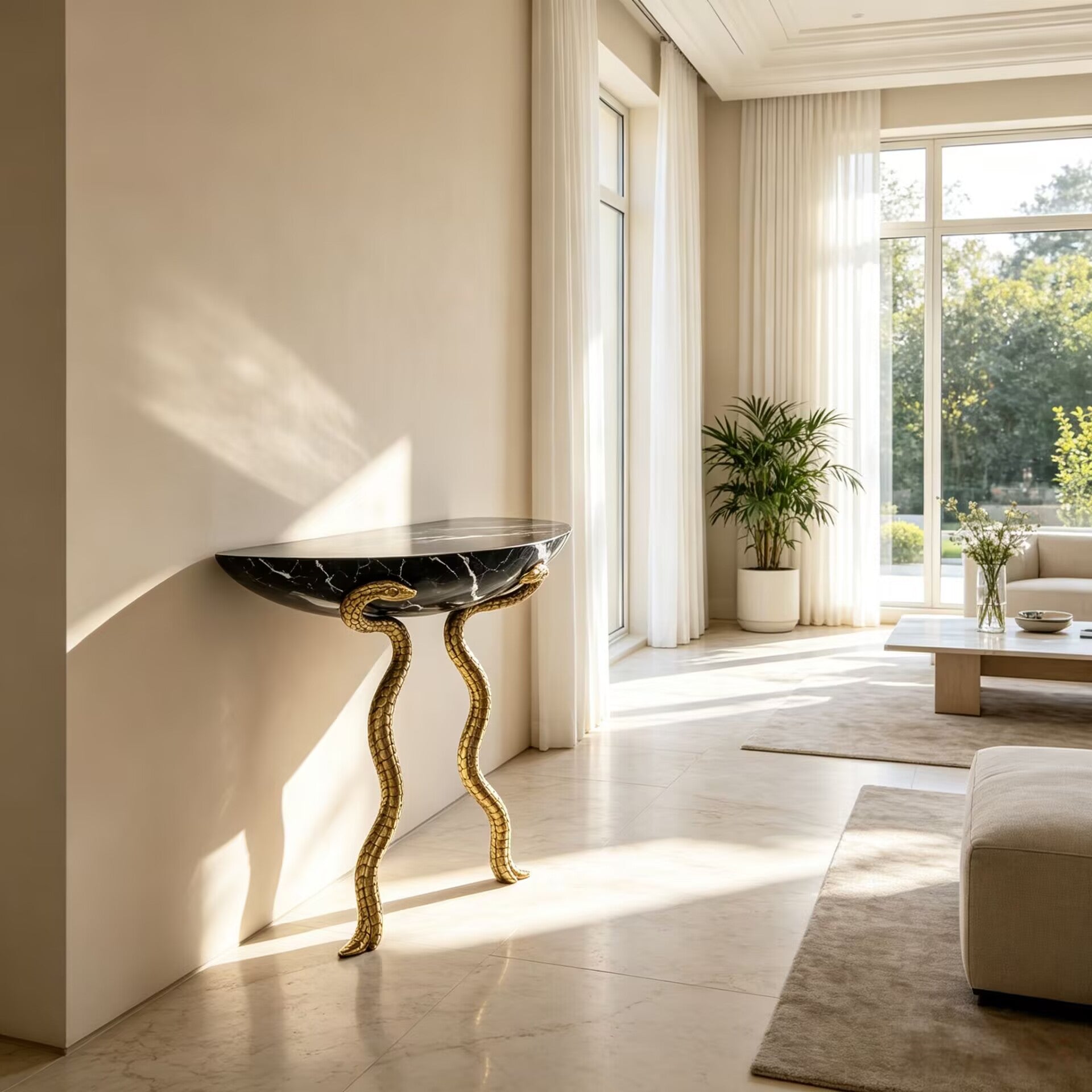 Serpent Luxurious Creativity Metal Art Minimalist Marble Console