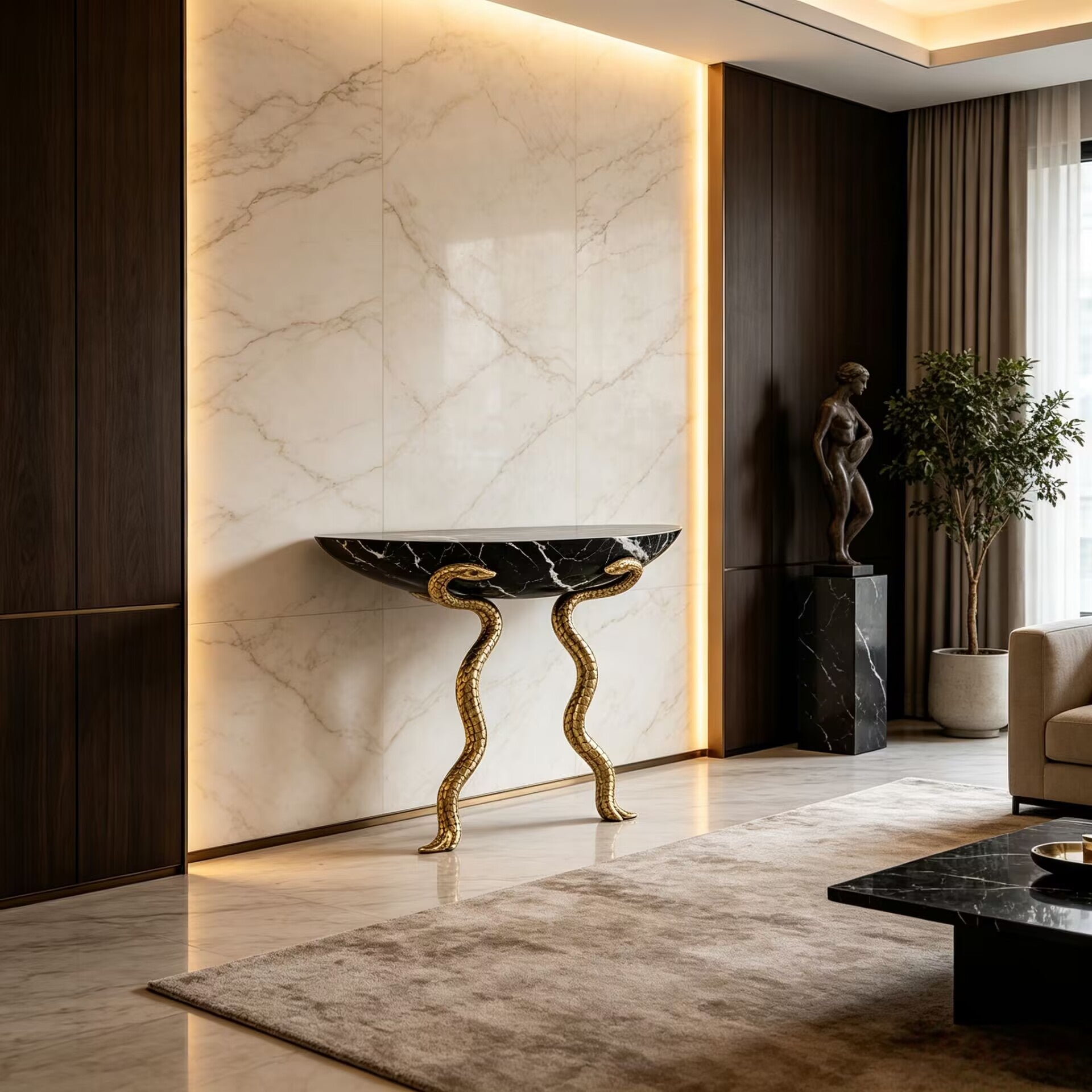 Serpent Luxurious Creativity Metal Art Minimalist Marble Console