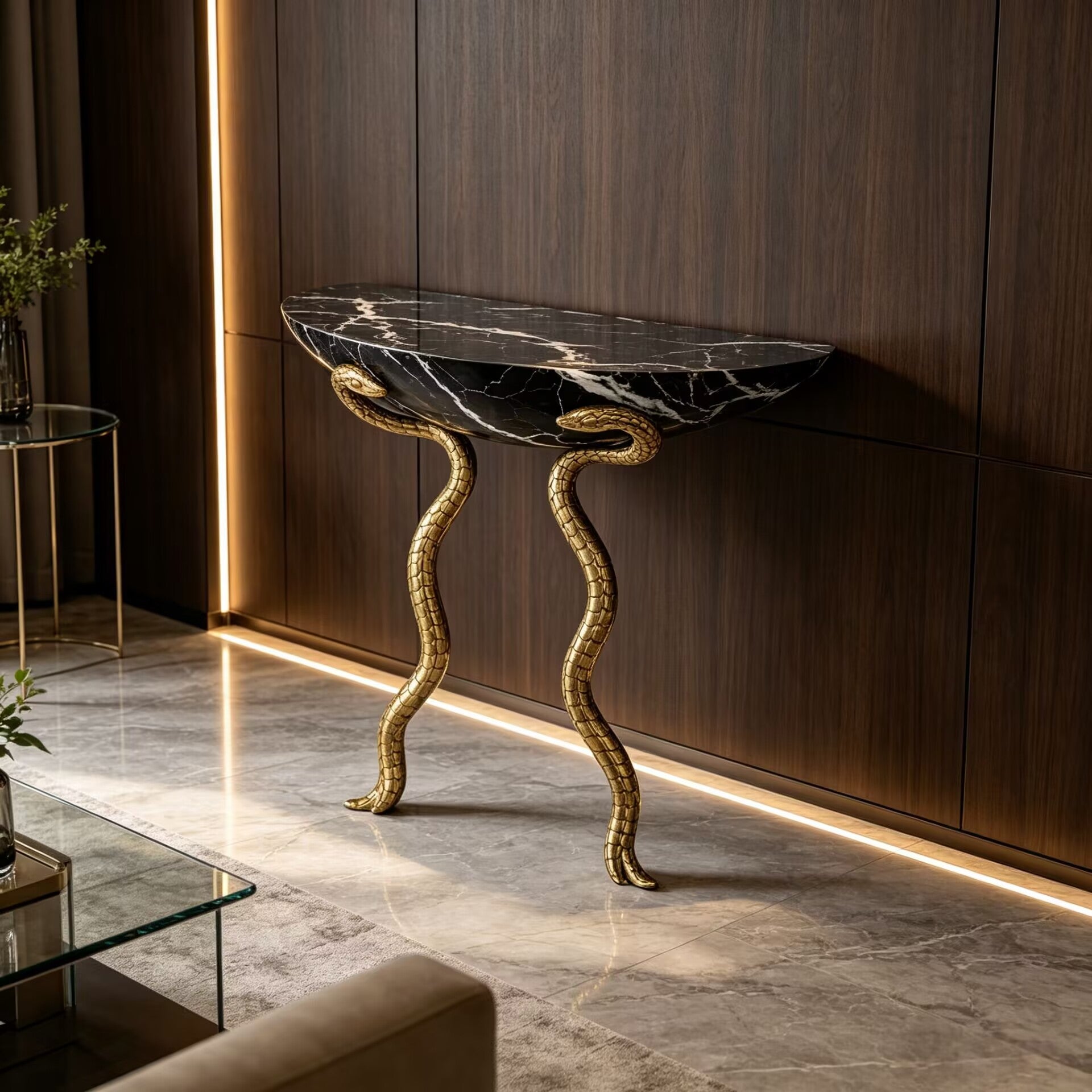Serpent Luxurious Creativity Metal Art Minimalist Marble Console