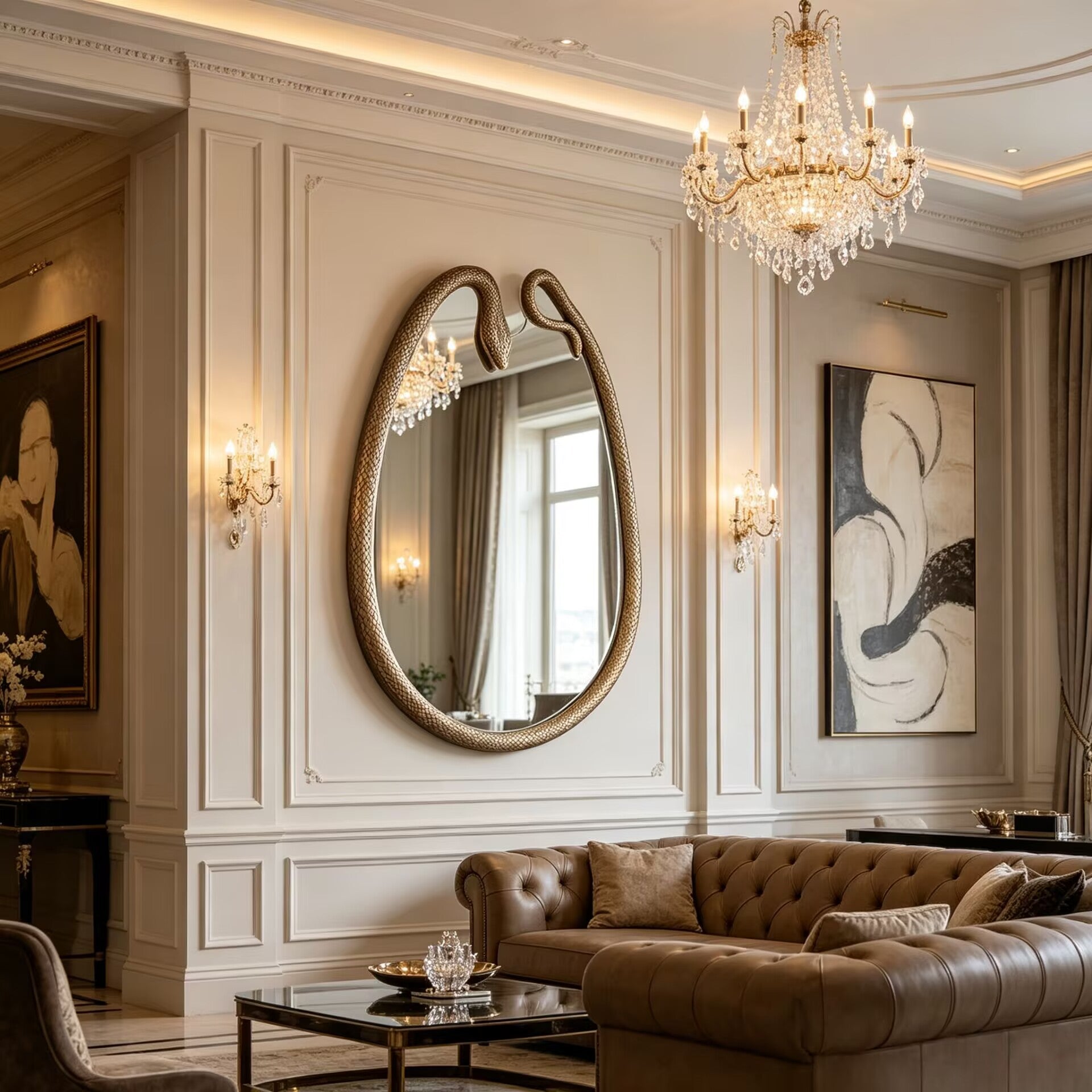 Serpentine Luxurious Art Snake Shape Brass Customize Decorative Mirror