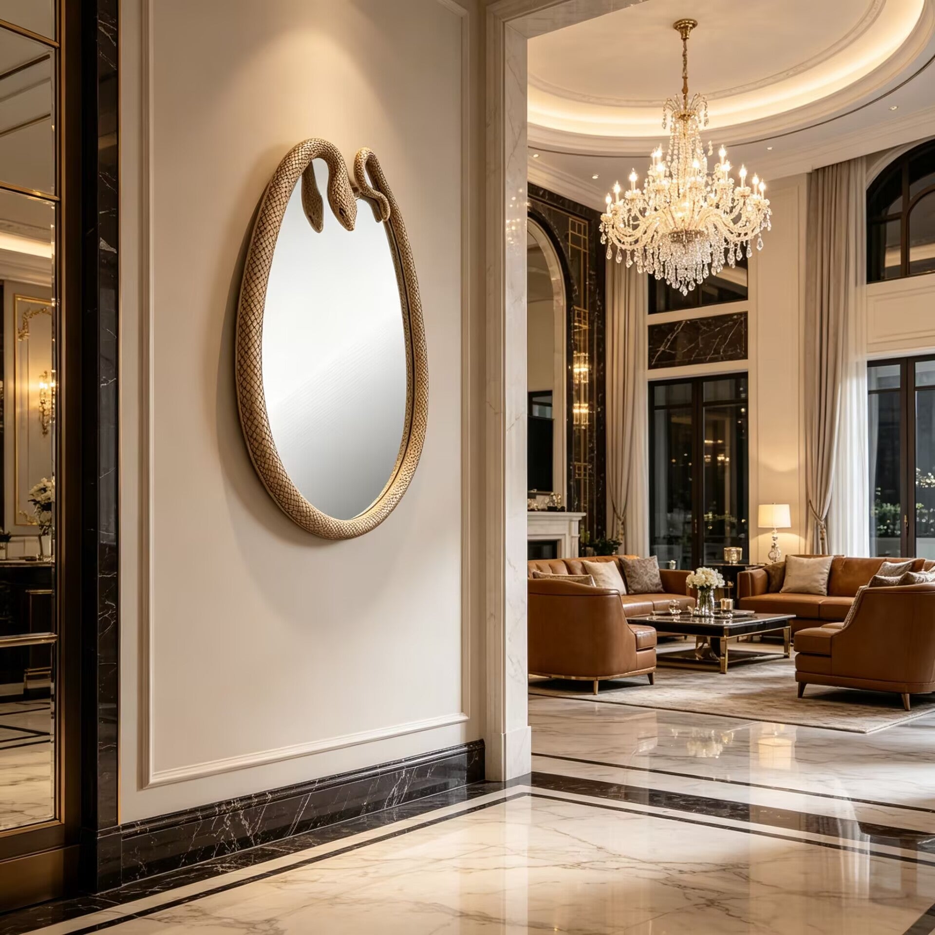 Serpentine Luxurious Art Snake Shape Brass Customize Decorative Mirror