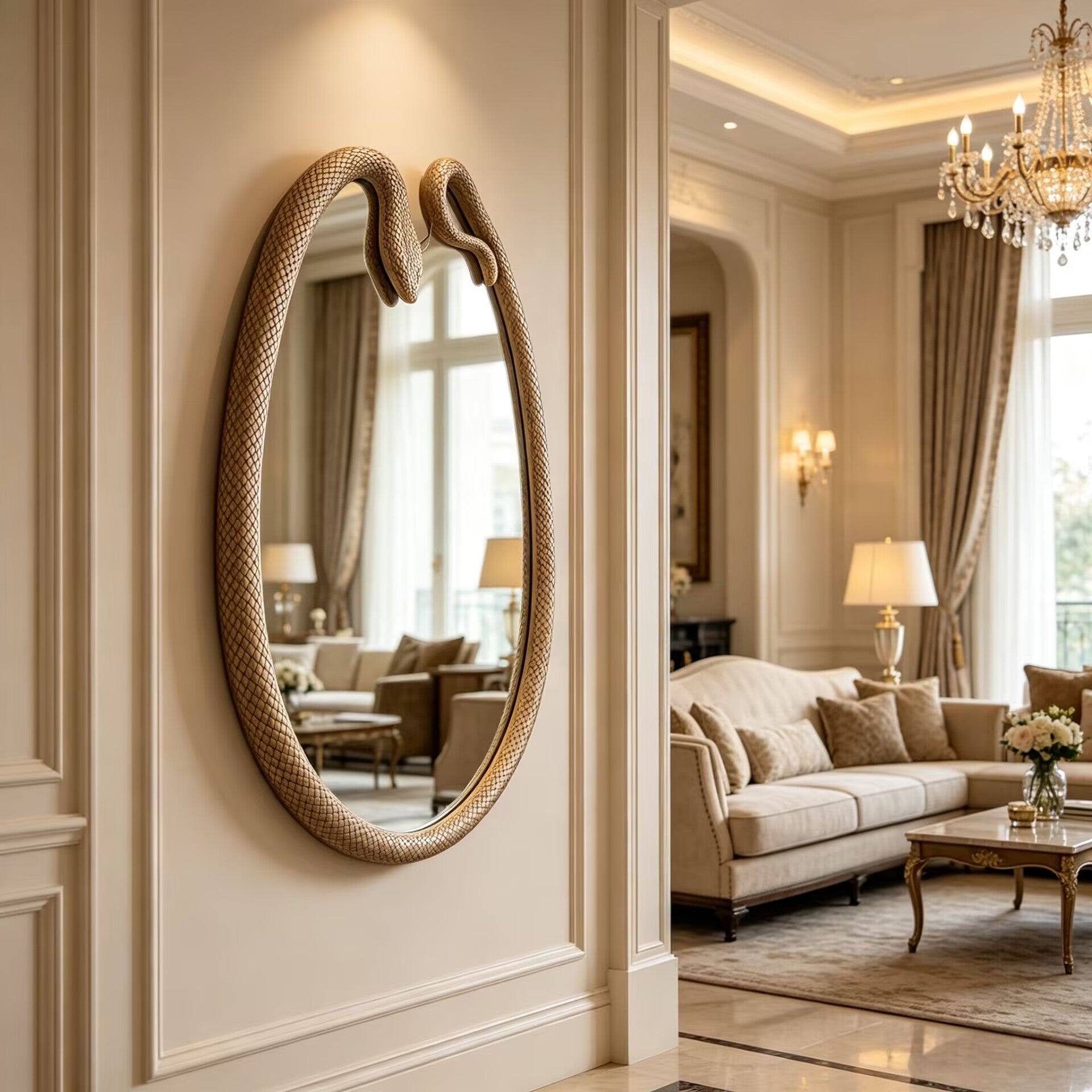 Serpentine Luxurious Art Snake Shape Brass Customize Decorative Mirror