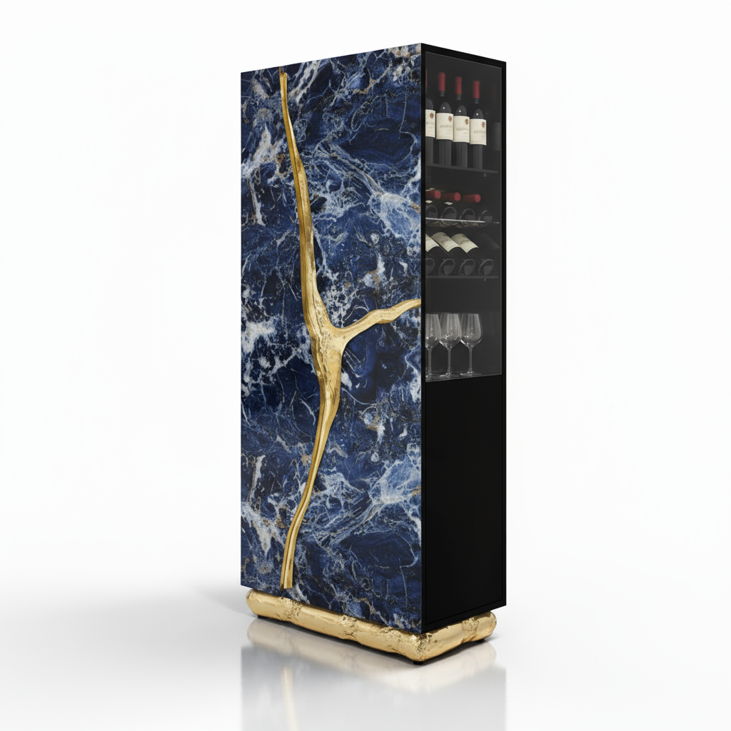 Blue high-end wine cabinet for villa