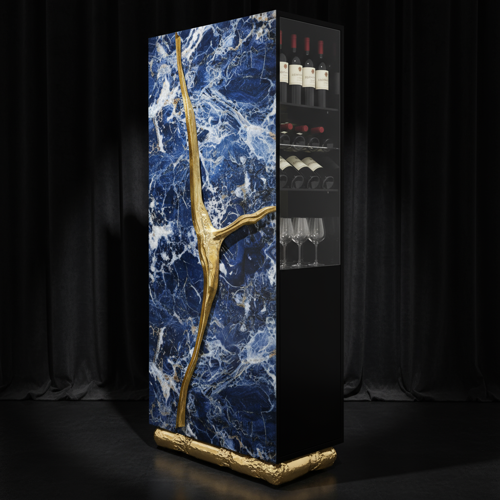 Blue high-end wine cabinet for villa