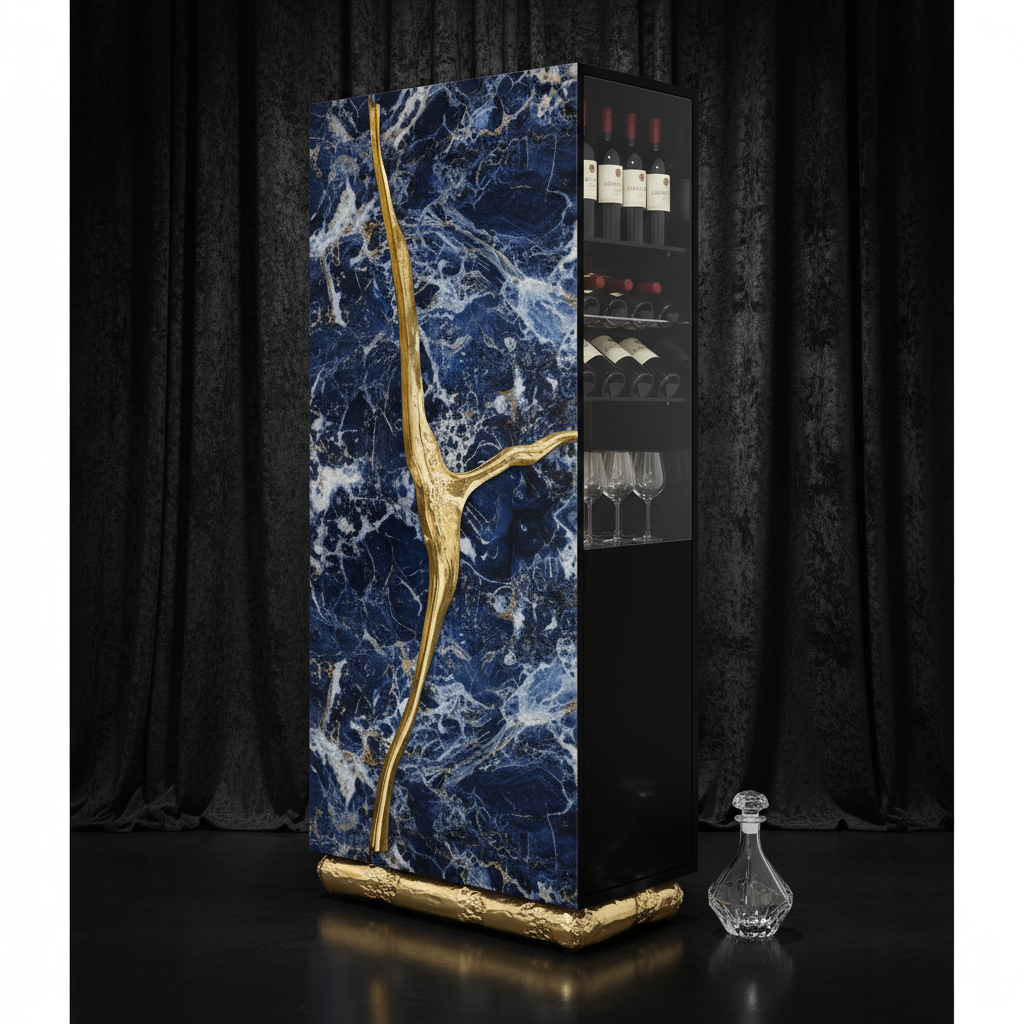Blue high-end wine cabinet for villa