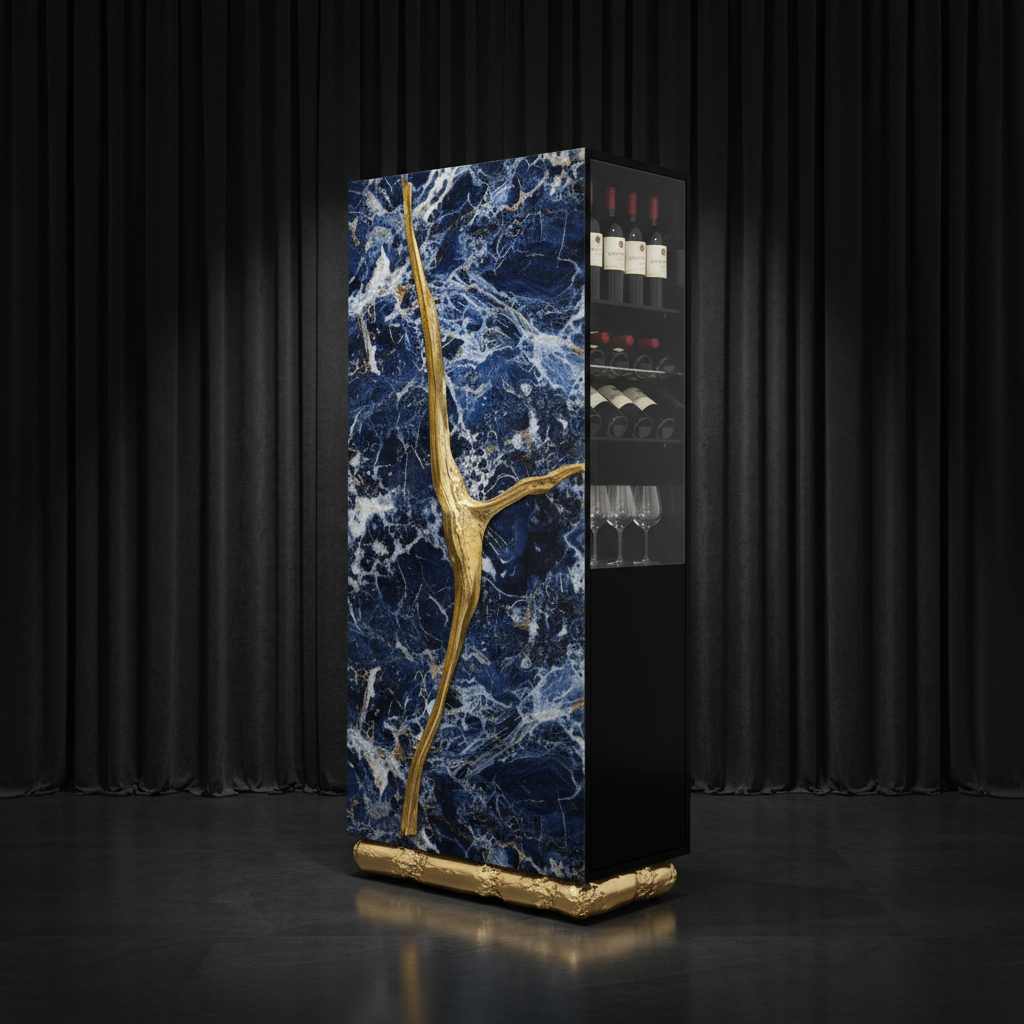 Blue high-end wine cabinet for villa
