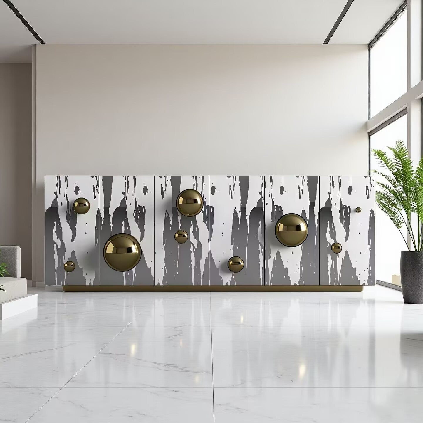 High End Artistic Stainless Steel Creative Solid Wood Decoration Sideboard