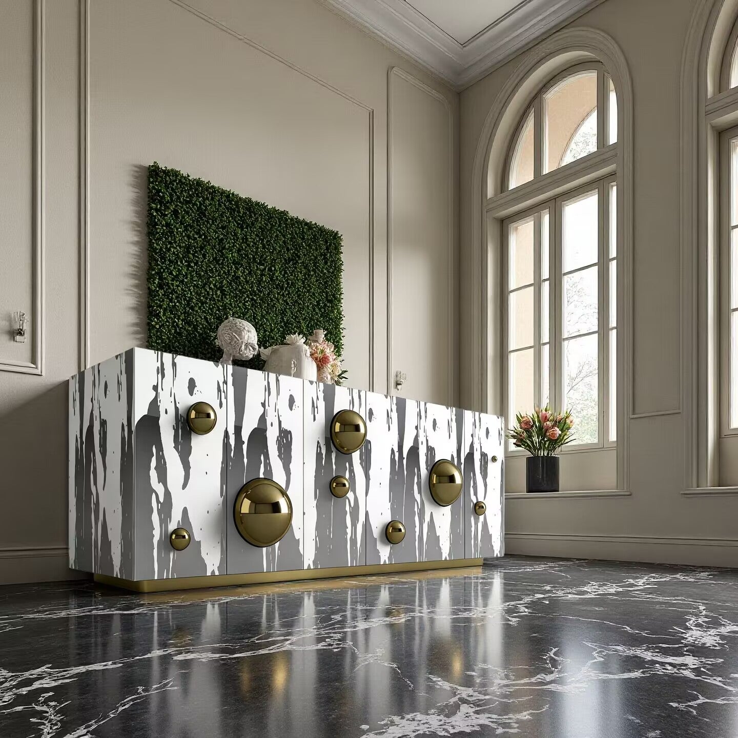 High End Artistic Stainless Steel Creative Solid Wood Decoration Sideboard