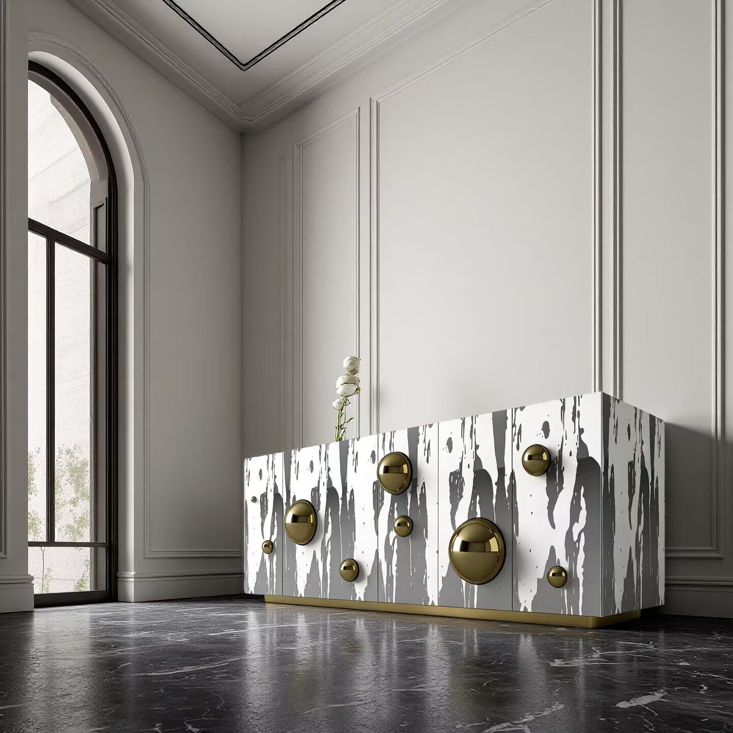 High End Artistic Stainless Steel Creative Solid Wood Decoration Sideboard