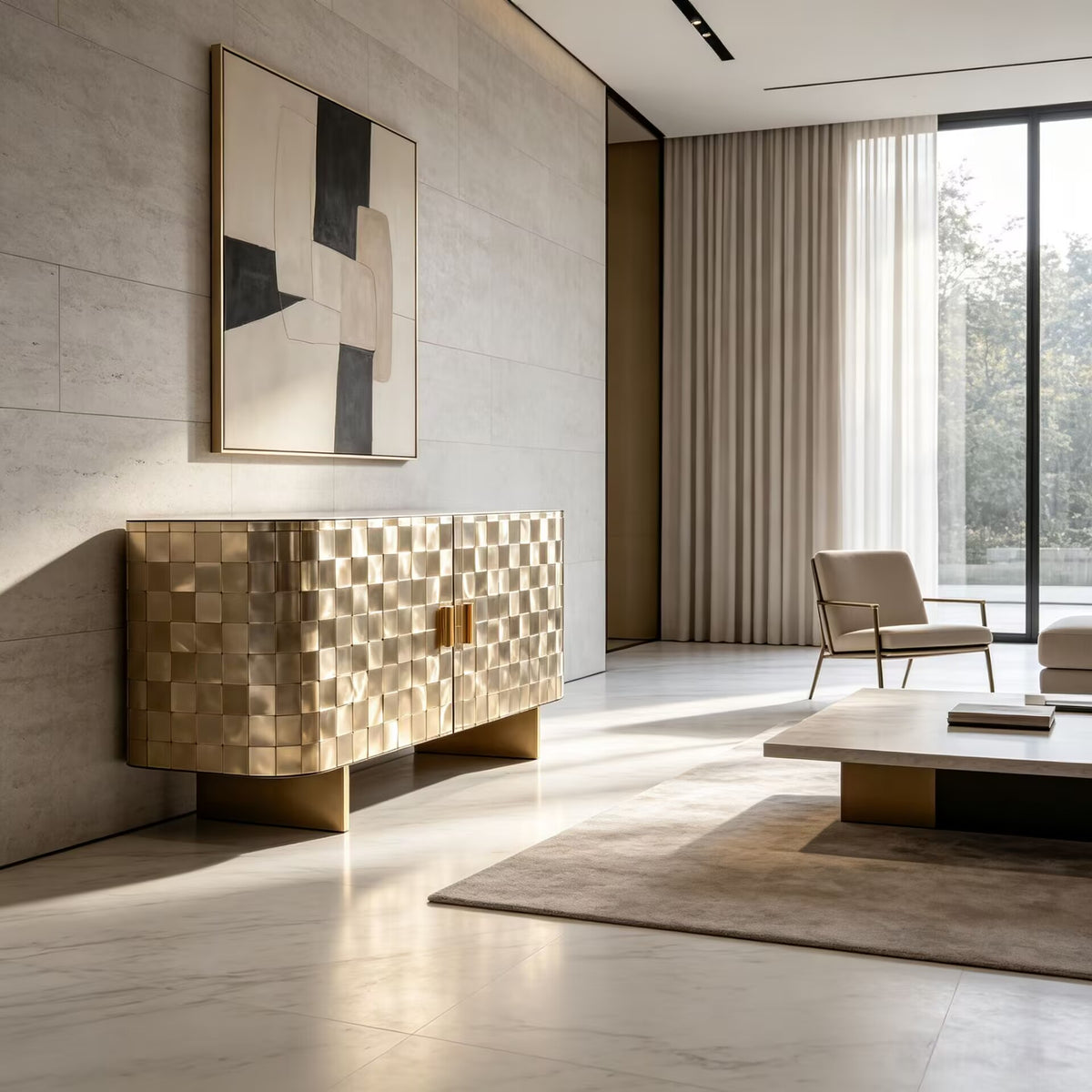 High Quality Living Room Creativity High-End Metal Curved Sideboard