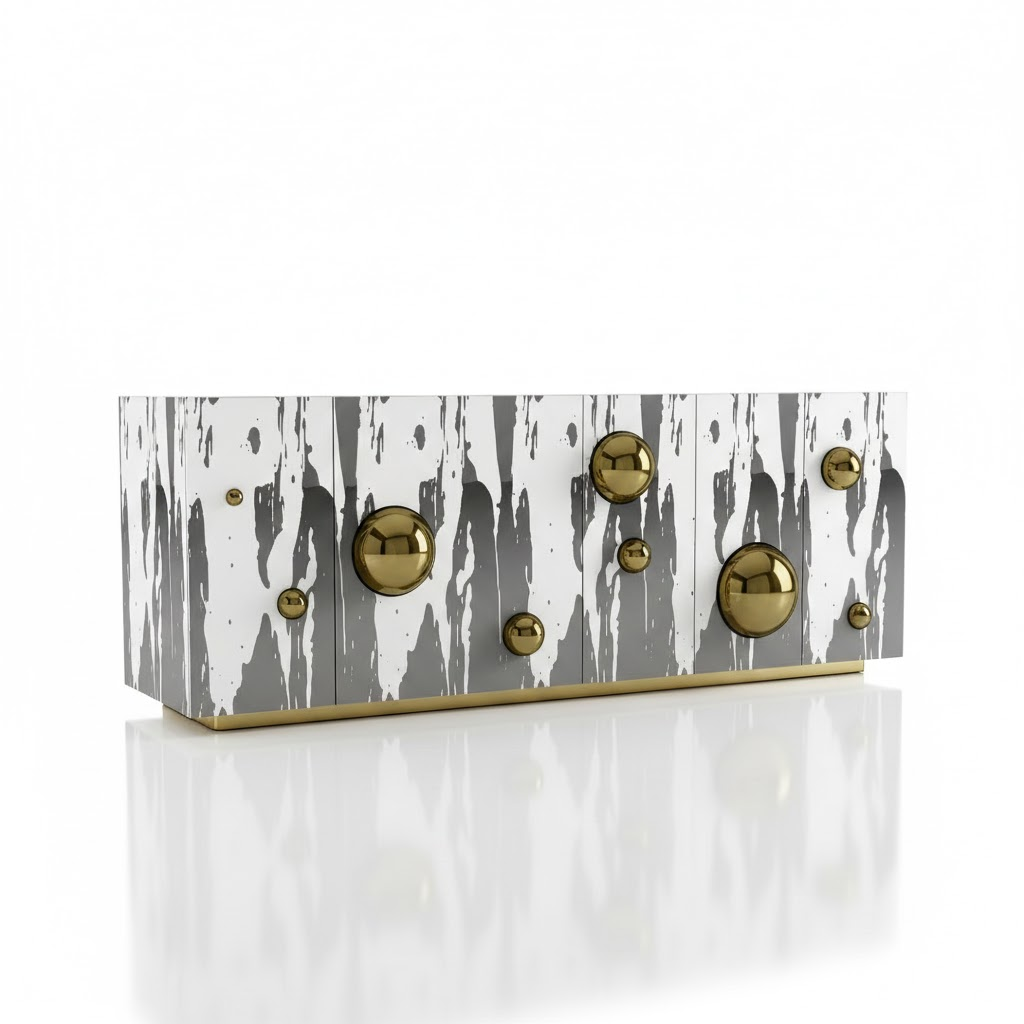 High End Artistic Stainless Steel Creative Solid Wood Decoration Sideboard