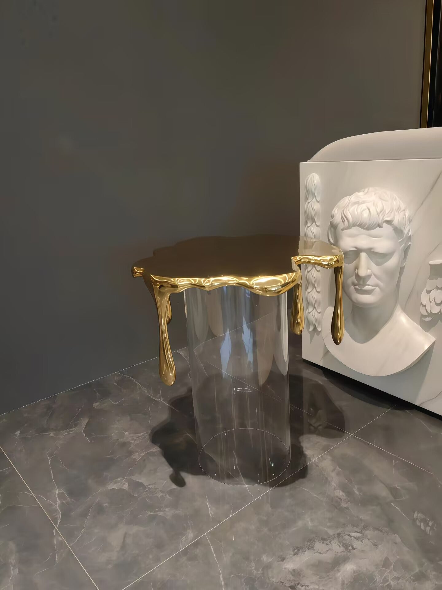 Creative High End Tempered Glass Designer Brass Side Table