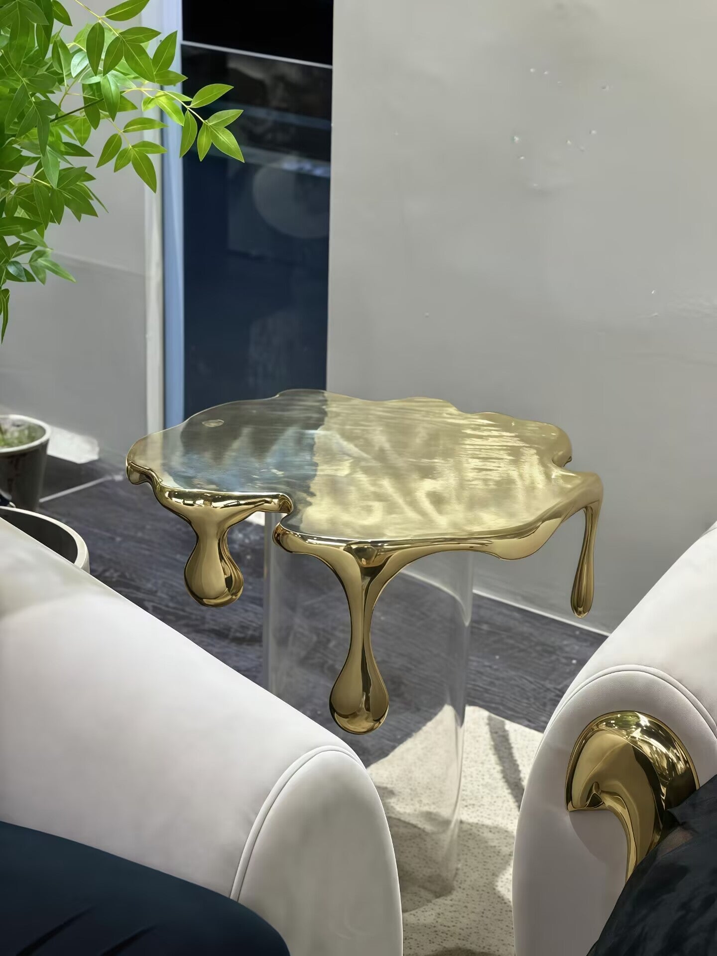 Creative High End Tempered Glass Designer Brass Side Table