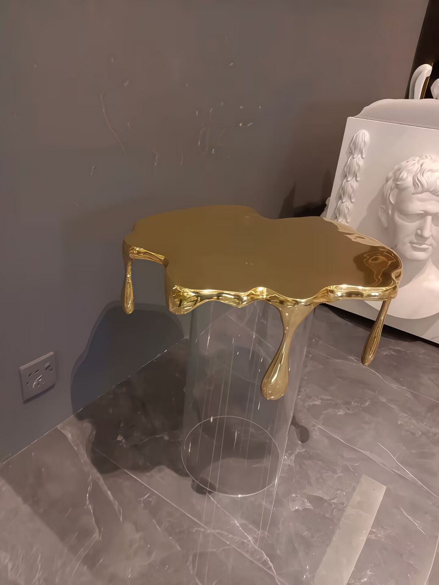 Creative High End Tempered Glass Designer Brass Side Table
