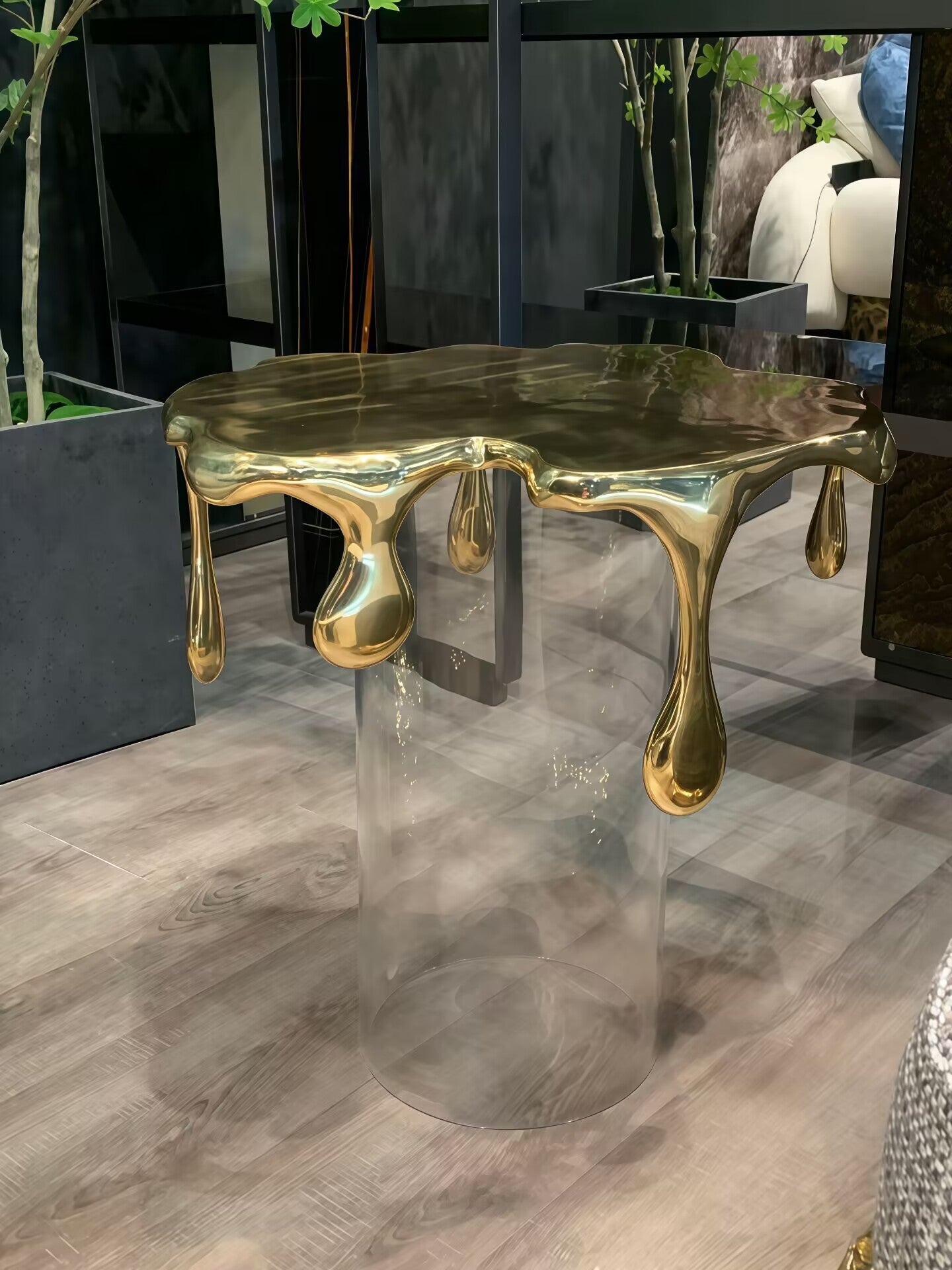 Creative High End Tempered Glass Designer Brass Side Table