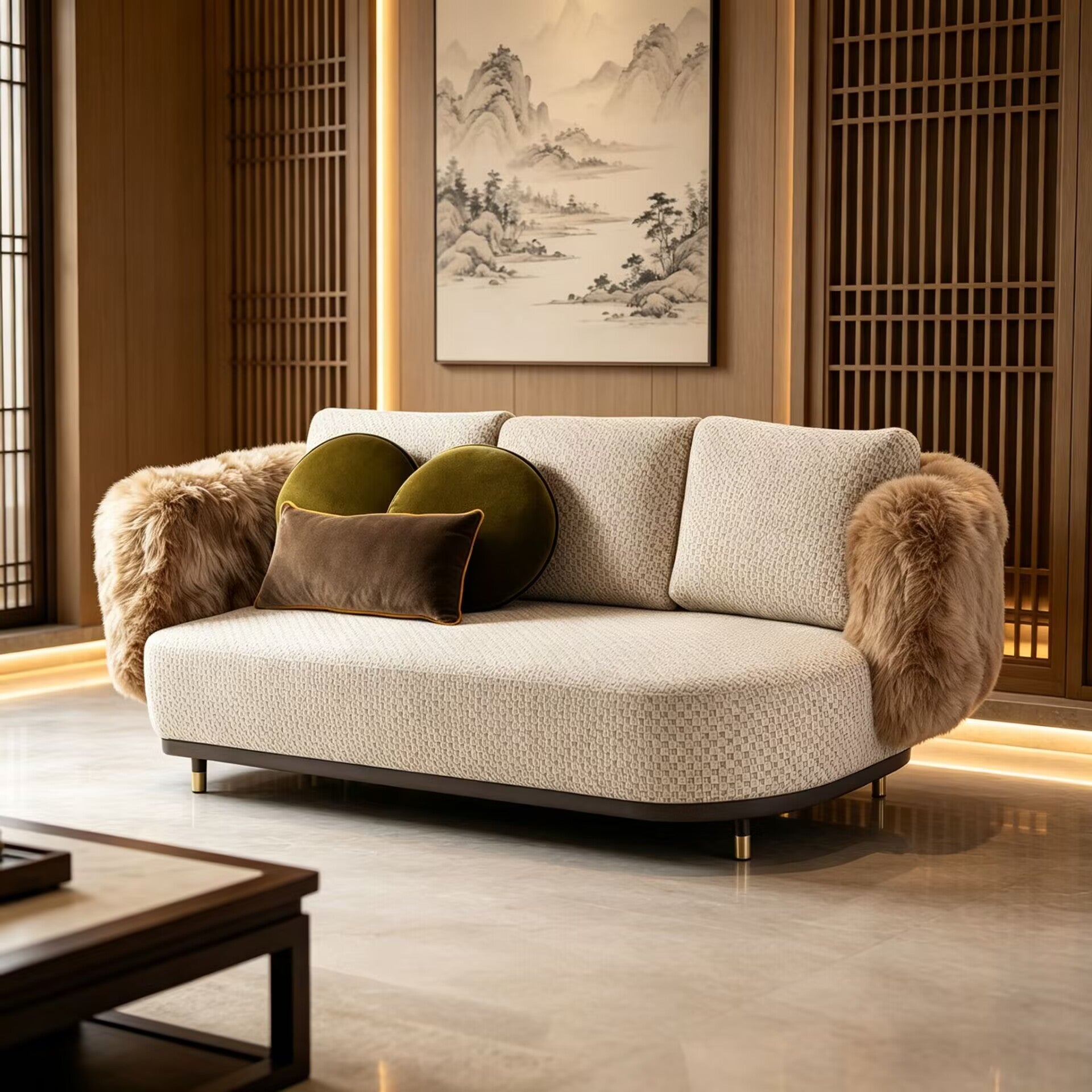 Single Luxurious Artistic High-End Customize Straight Fabric Sofa