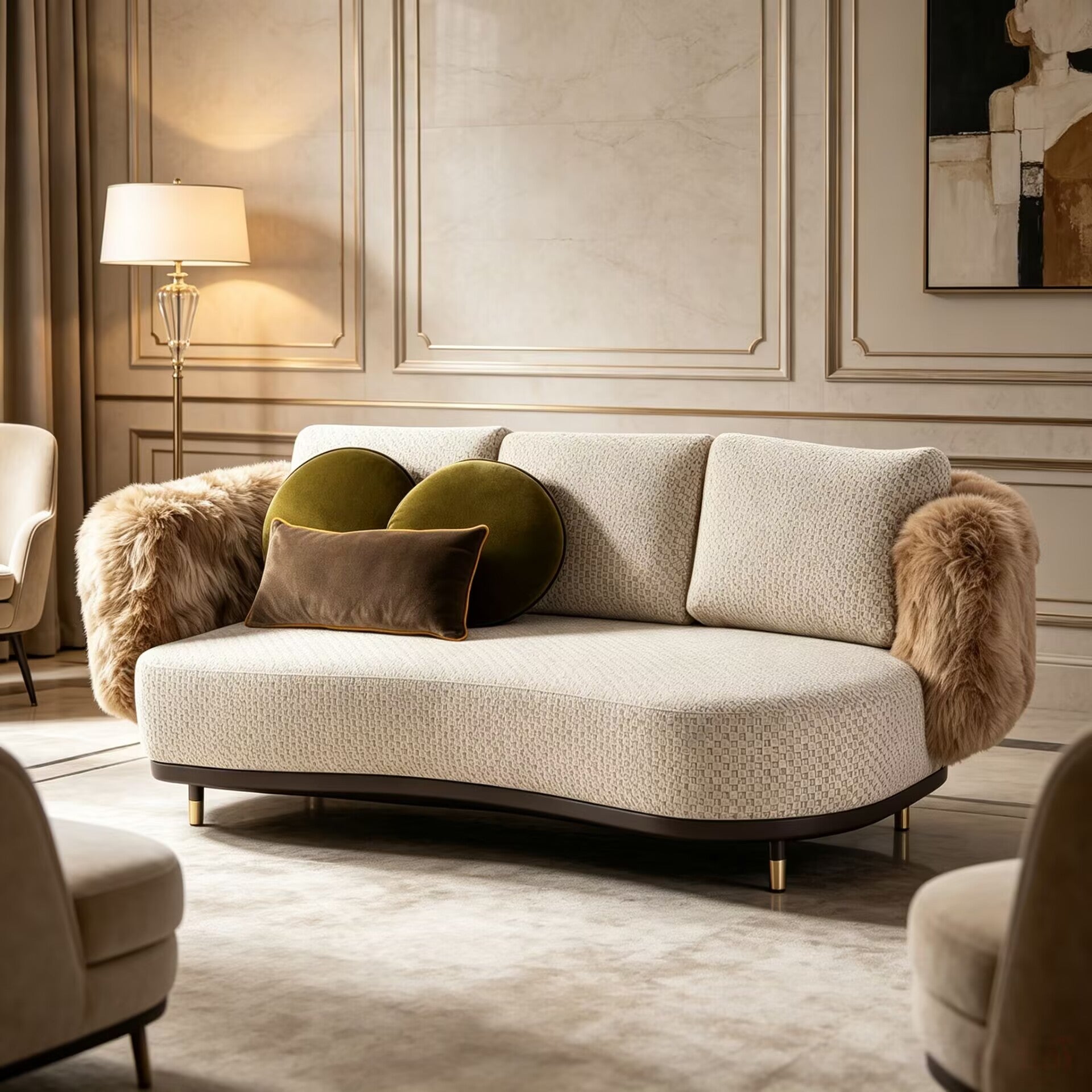 Single Luxurious Artistic High-End Customize Straight Fabric Sofa