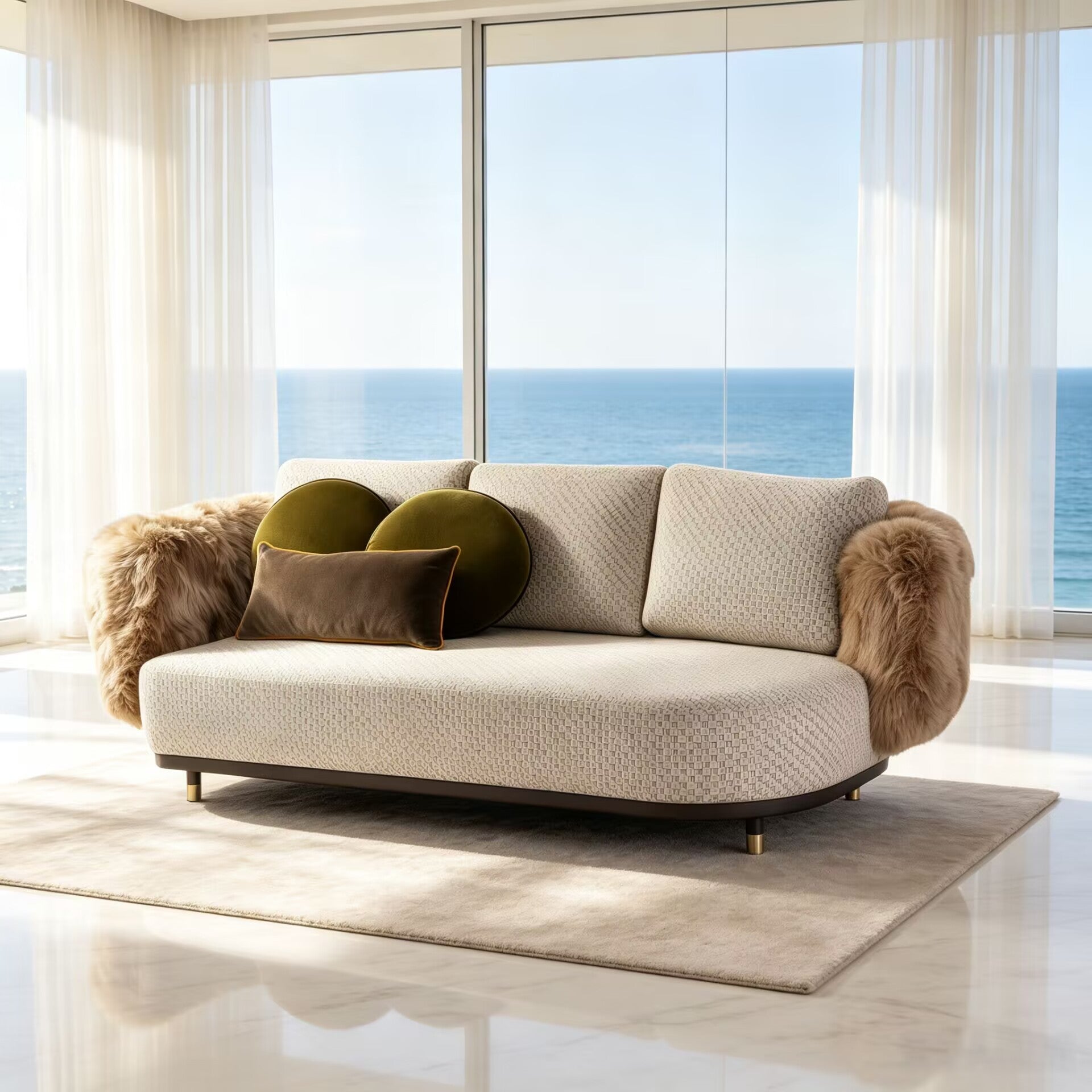 Single Luxurious Artistic High-End Customize Straight Fabric Sofa