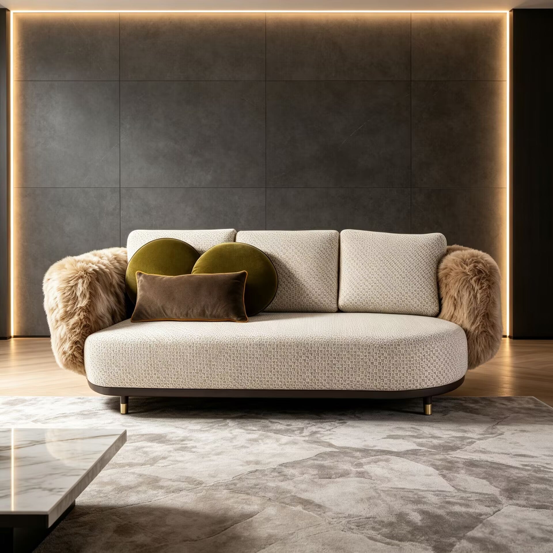 Single Luxurious Artistic High-End Customize Straight Fabric Sofa