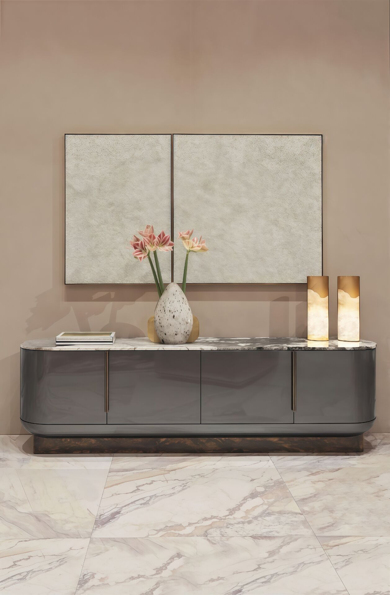Siona Modern Artistic Solid Wood High End Marble Side Cabinet