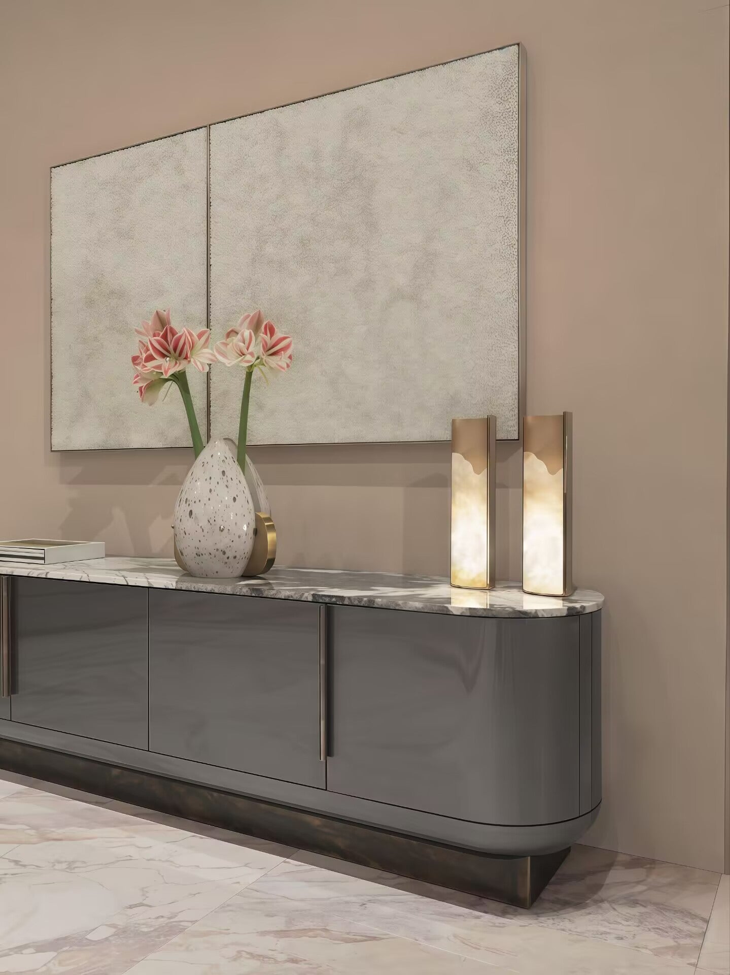 Siona Modern Artistic Solid Wood High End Marble Side Cabinet