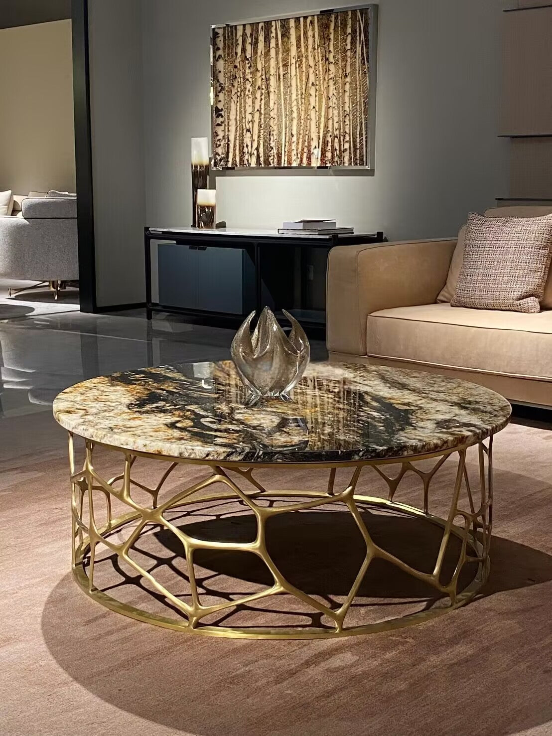 Sioraf Artistic Modern Minimalist Stainless Steel Marble Coffee Table