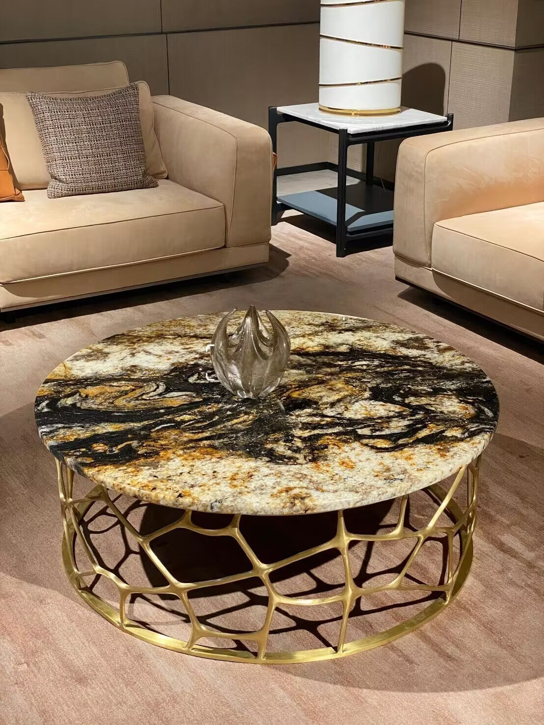 Sioraf Artistic Modern Minimalist Stainless Steel Marble Coffee Table