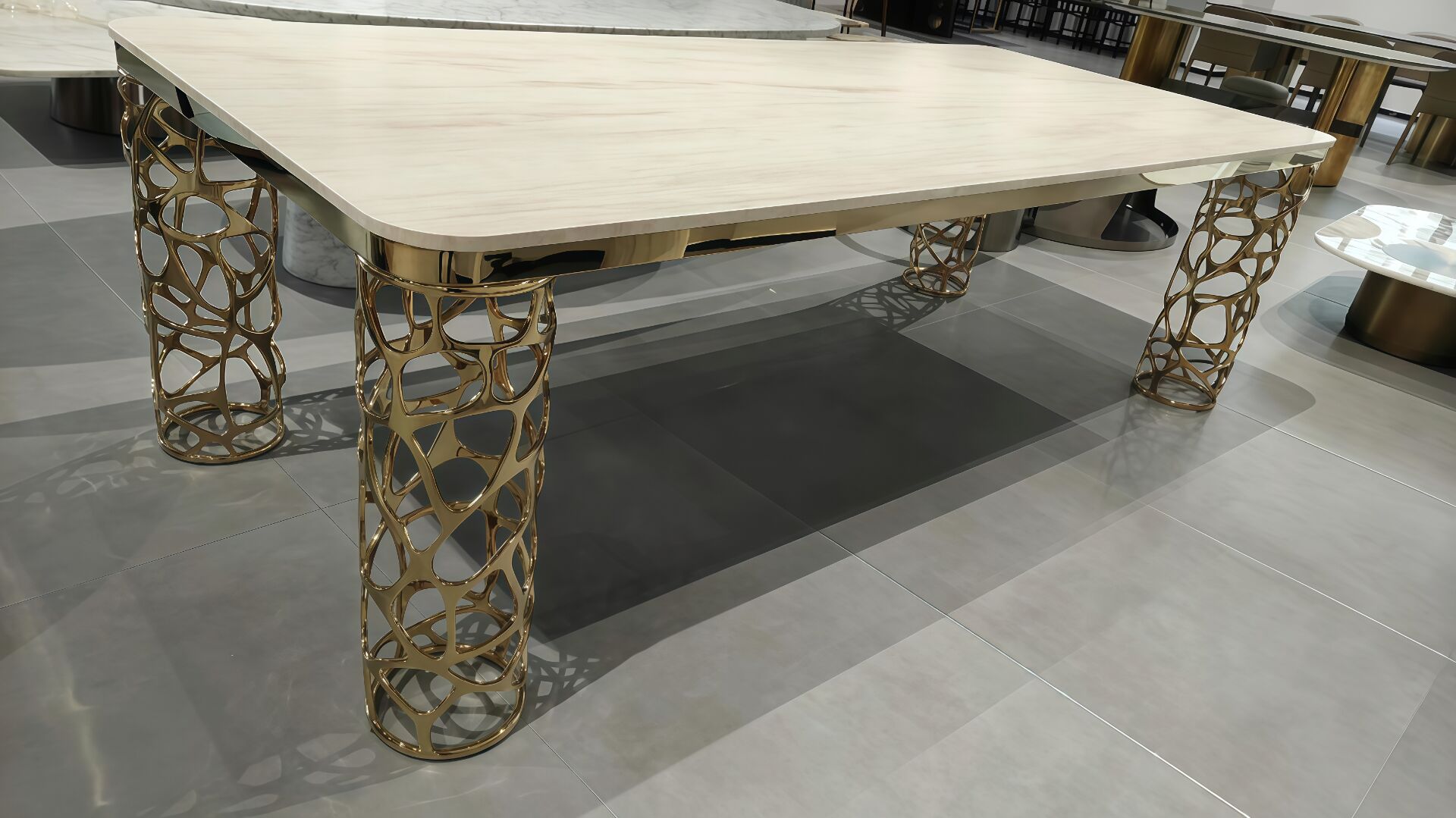 Sioraf Italian Artistic Metal Designer Marble Rectangle Dining Table