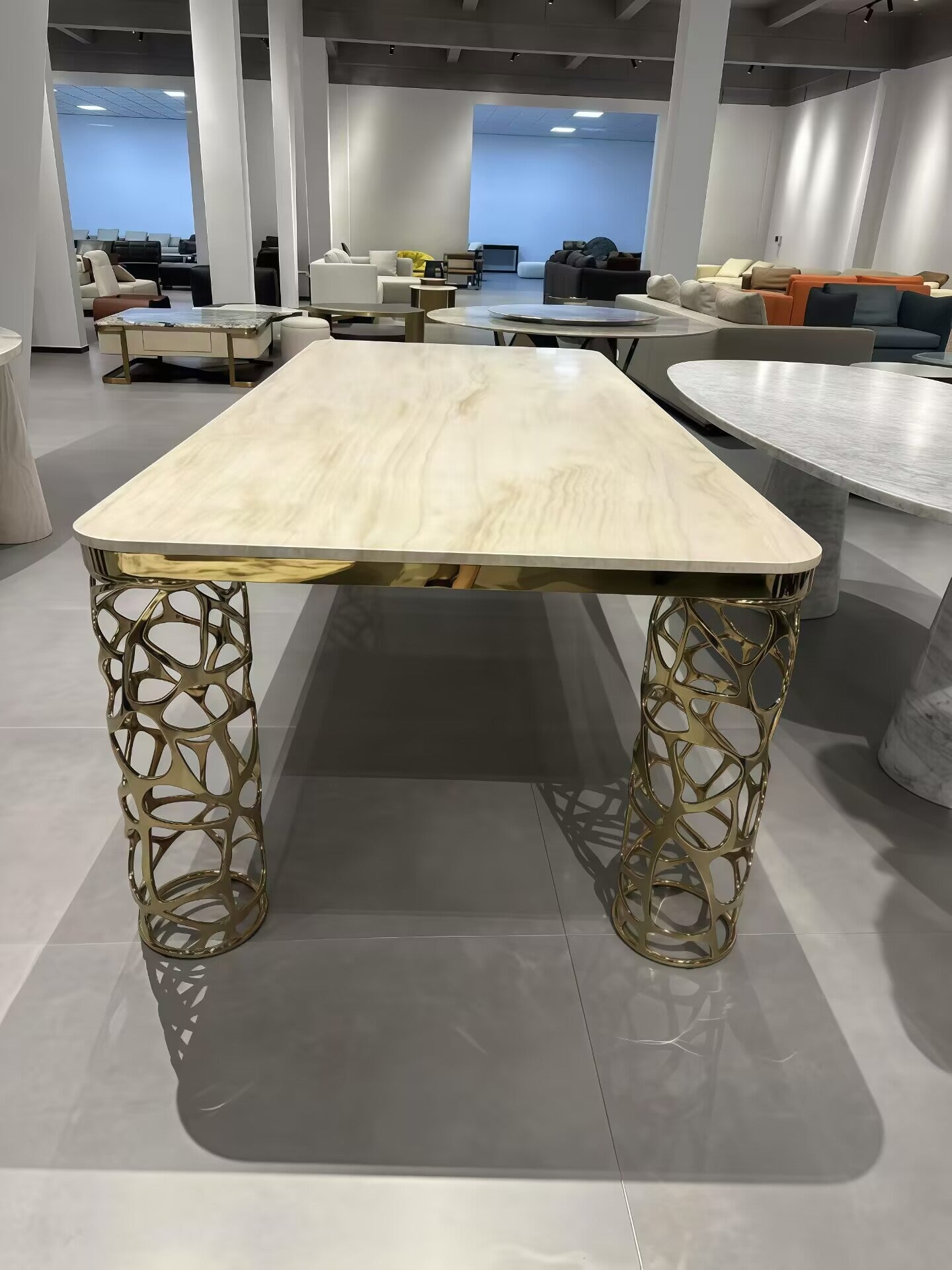 Sioraf Italian Artistic Metal Designer Marble Rectangle Dining Table