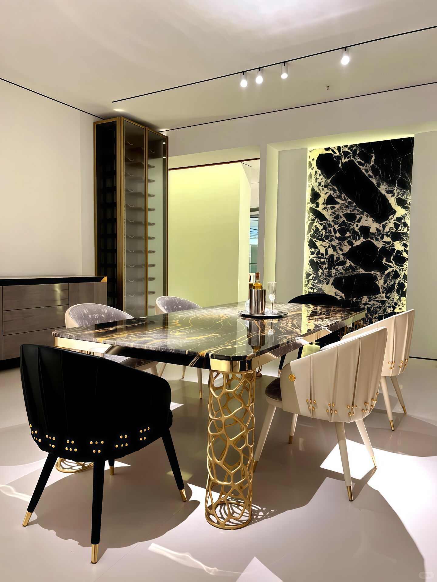 Sioraf Italian Artistic Metal Designer Marble Rectangle Dining Table