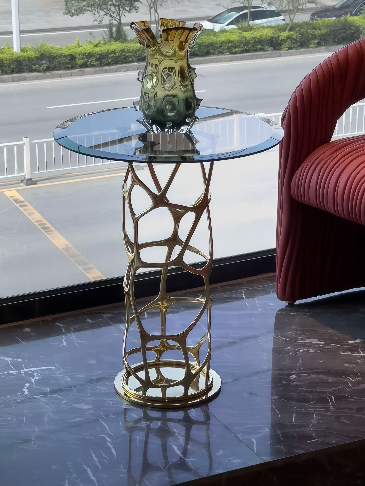 Sioraf Minimalist Modern Artistic Stainless Steel Marble Side Table