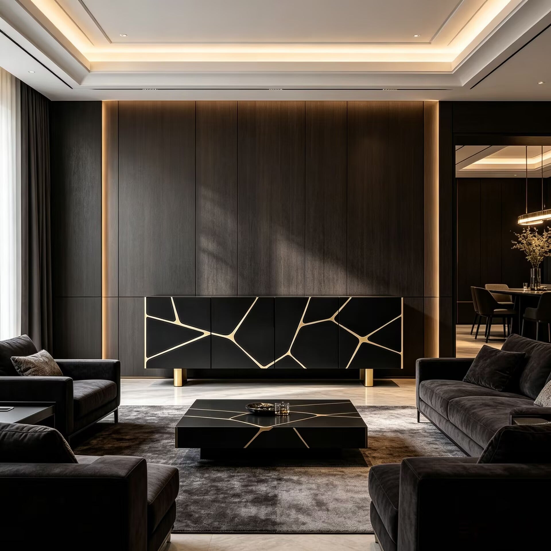 Sirius Villa Living Room Creativity Stainless Steel Solid Wood Sideboard