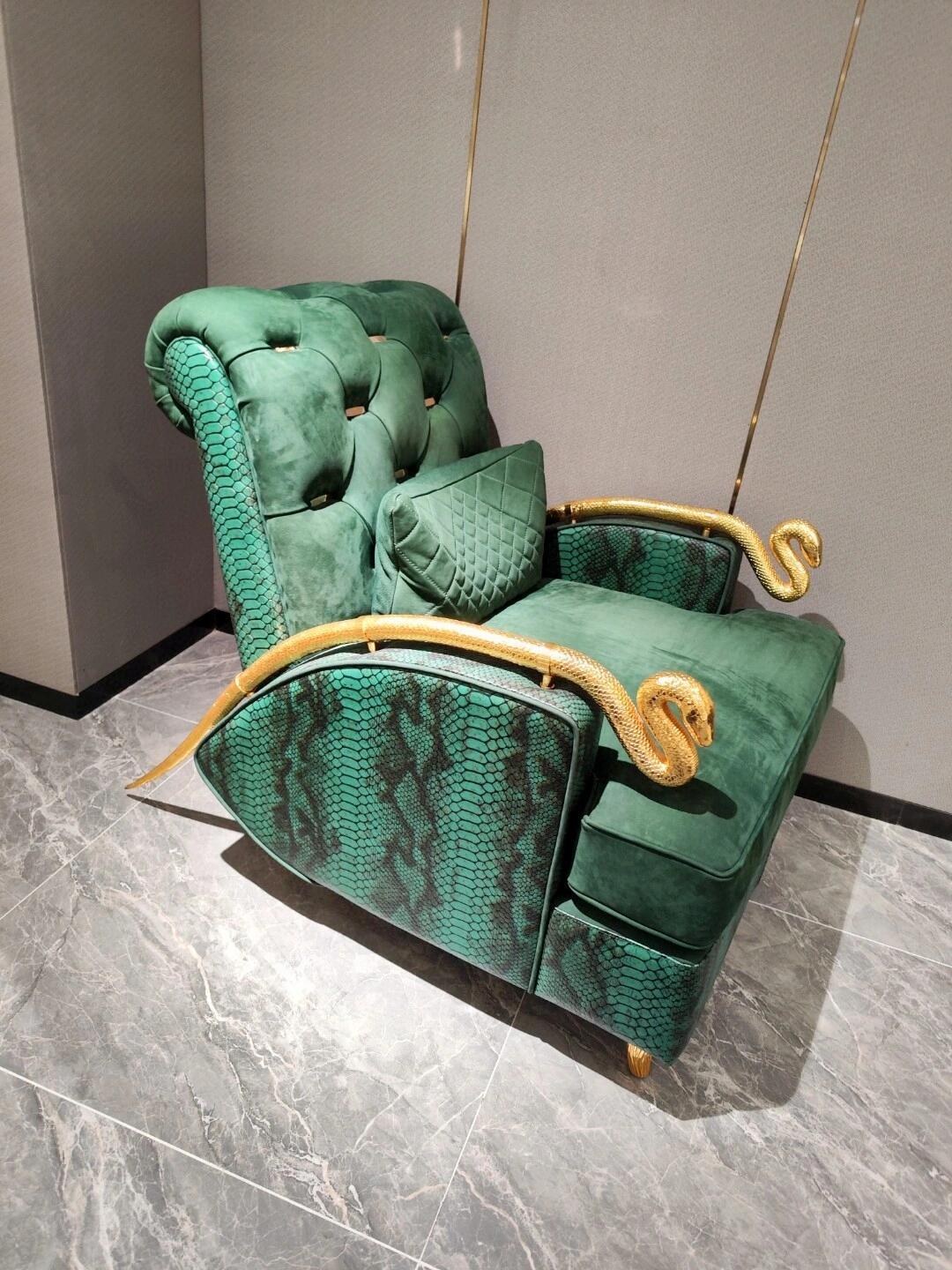 Snake Designer Artistic Modern High End Metal Fabrics Sofa Chair