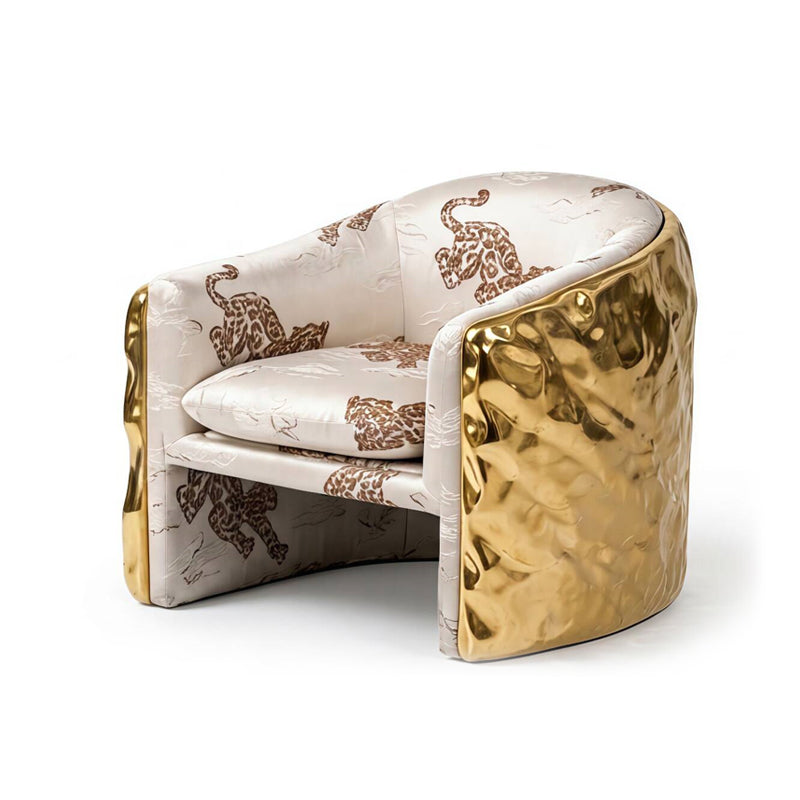 Upscale Designer Living Room Art Brass Fabric Leopard Print Sofa Chair