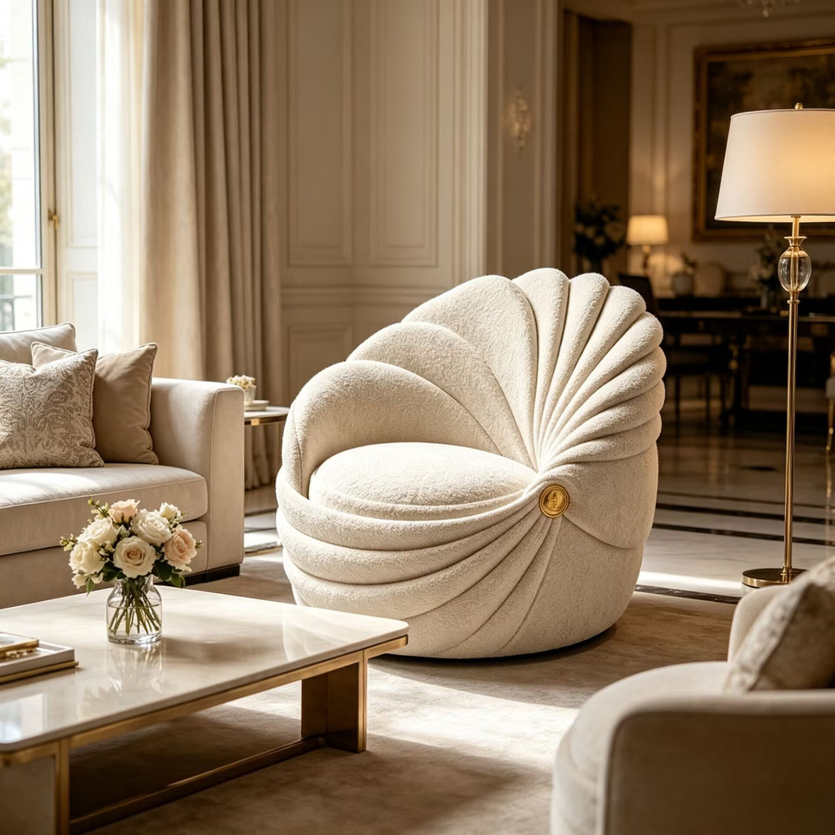 Villa Living Room Modern Minimalist Fabric Shell-Shaped Sofa Chair