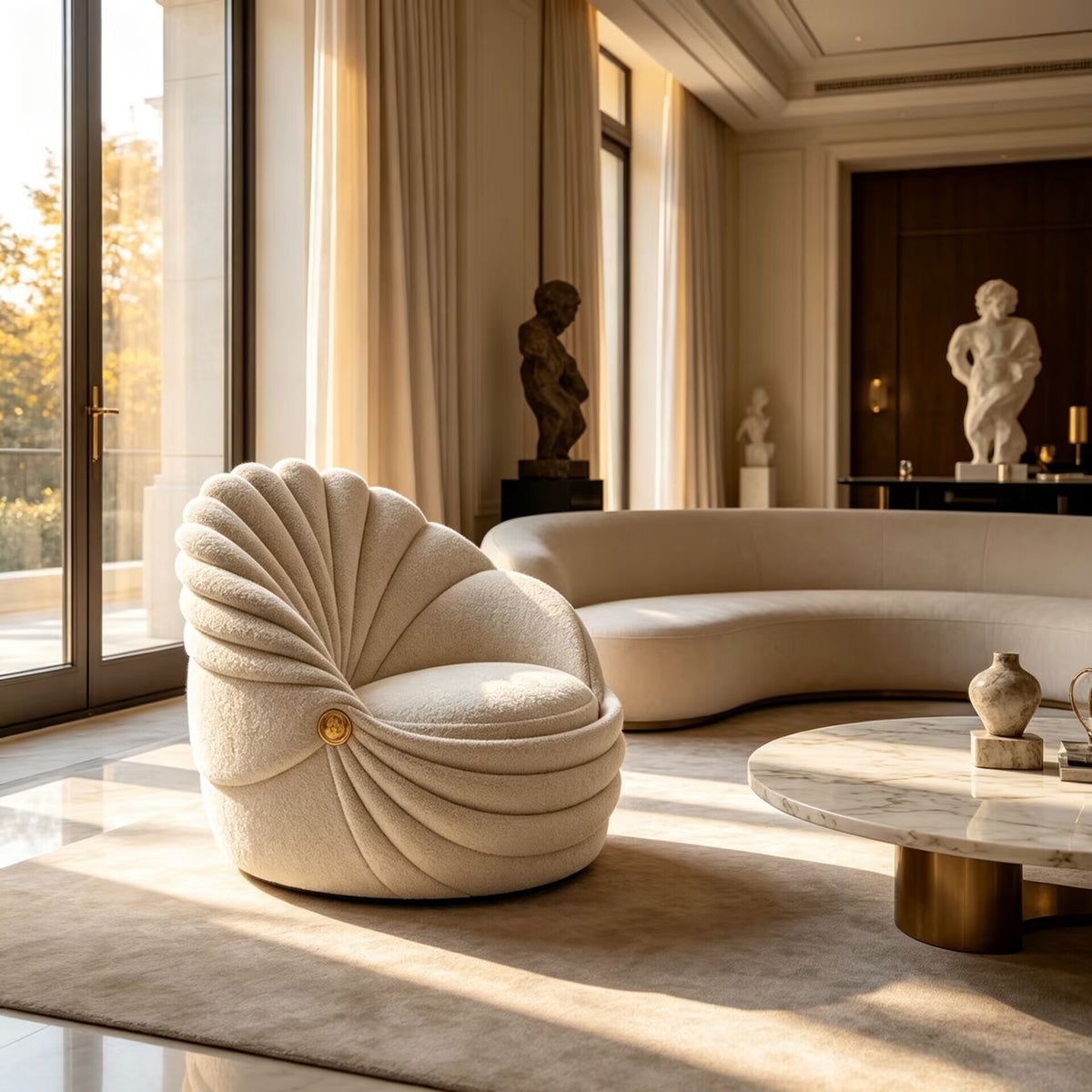 Villa Living Room Modern Minimalist Fabric Shell-Shaped Sofa Chair