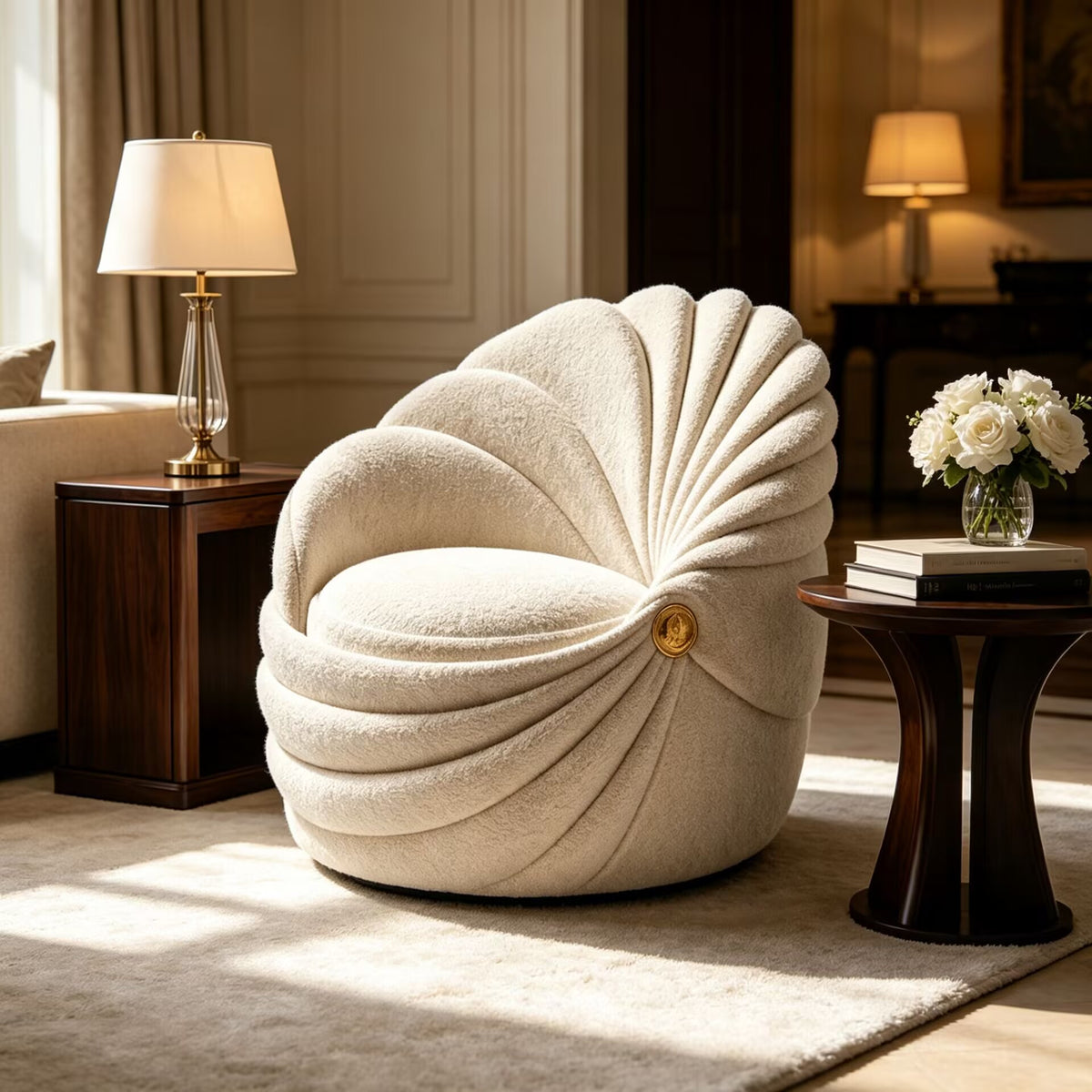 Villa Living Room Modern Minimalist Fabric Shell-Shaped Sofa Chair