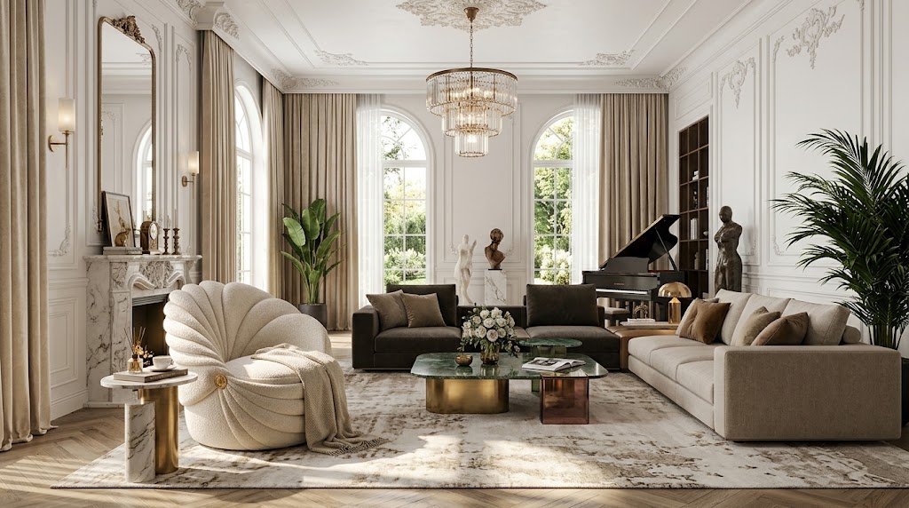 Villa Living Room Modern Minimalist Fabric Shell-Shaped Sofa Chair