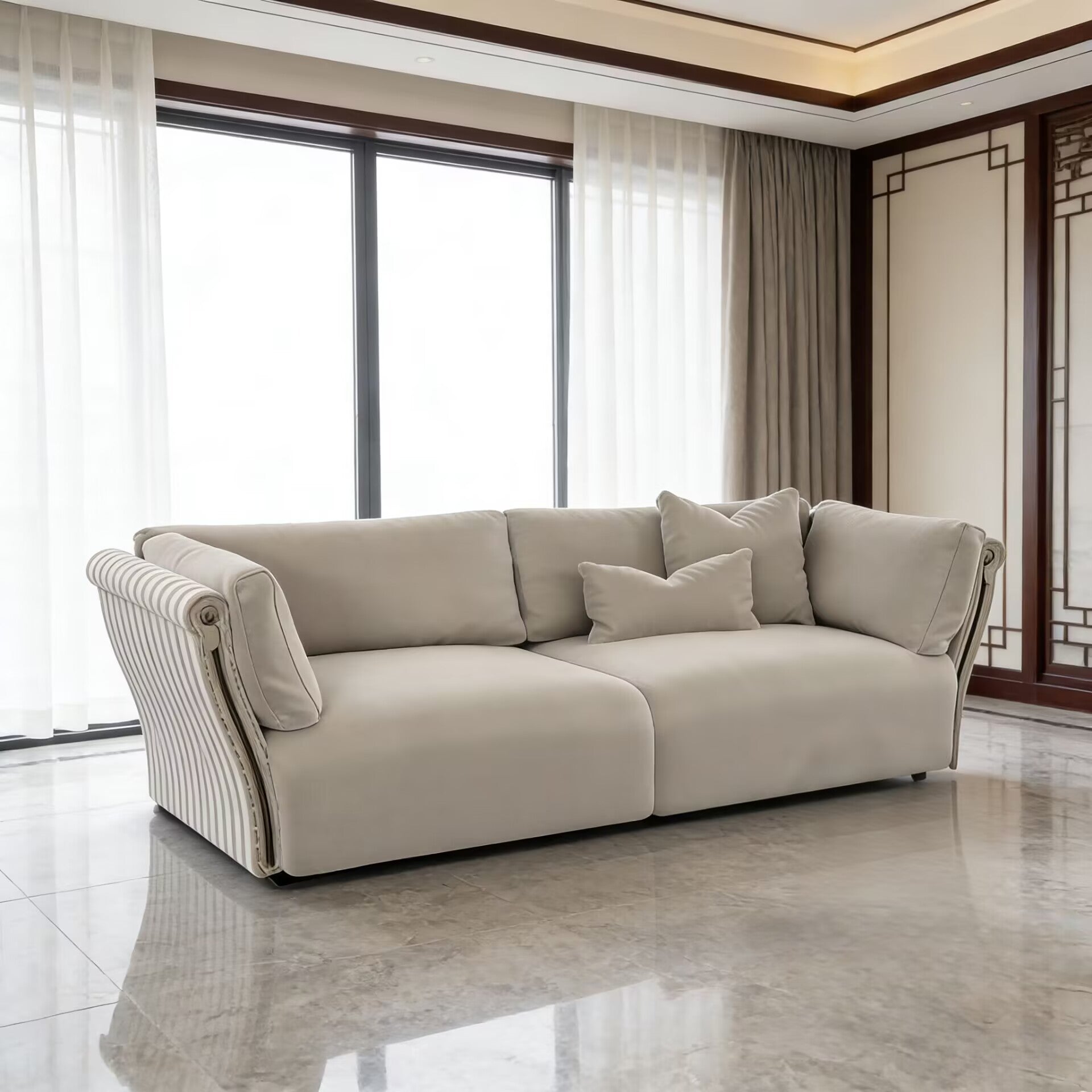 Modern Designer Solid Wood High-End Genuine Leather Sofa