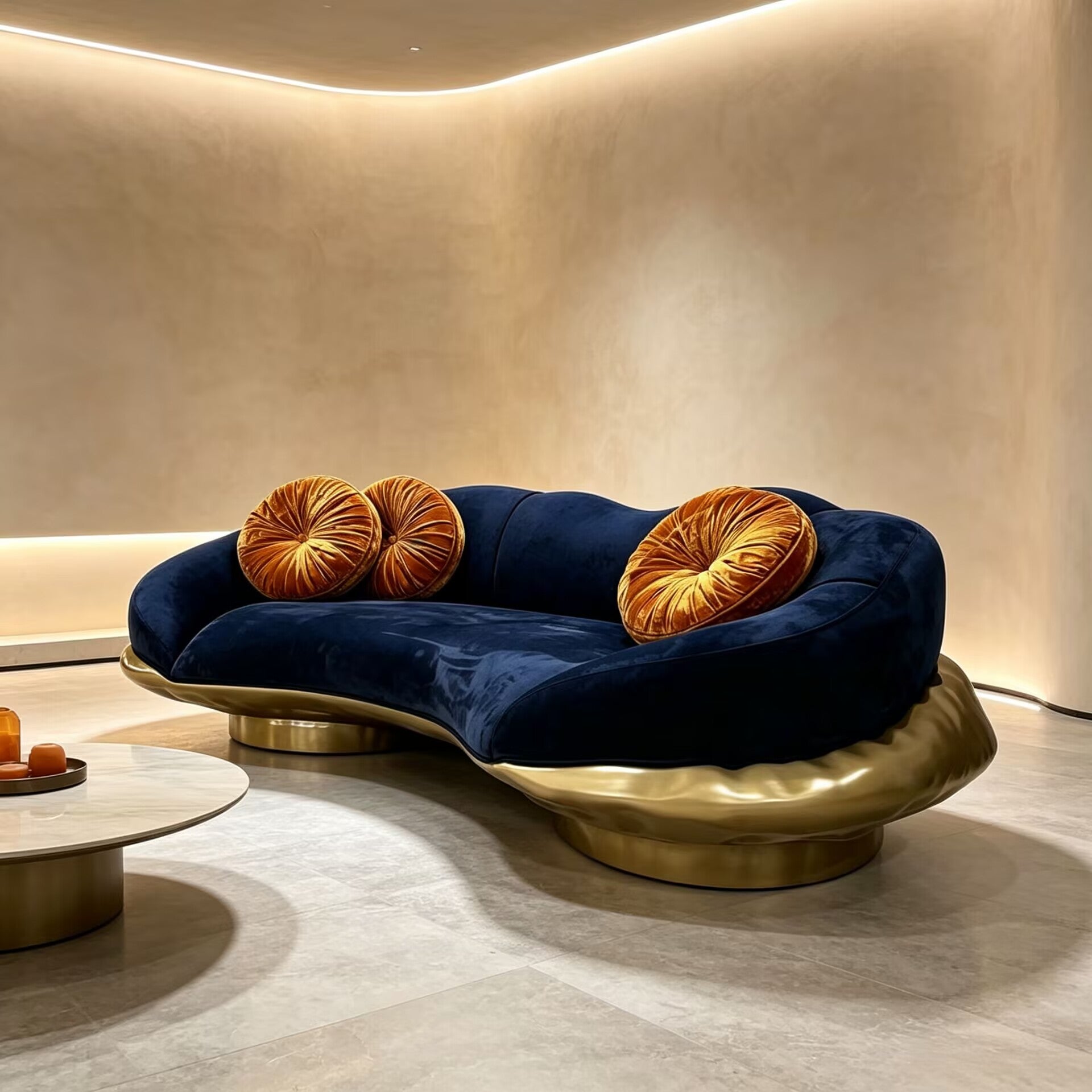 Living Room High Quality Creativity Metal Fabric Customize Curved Sofa