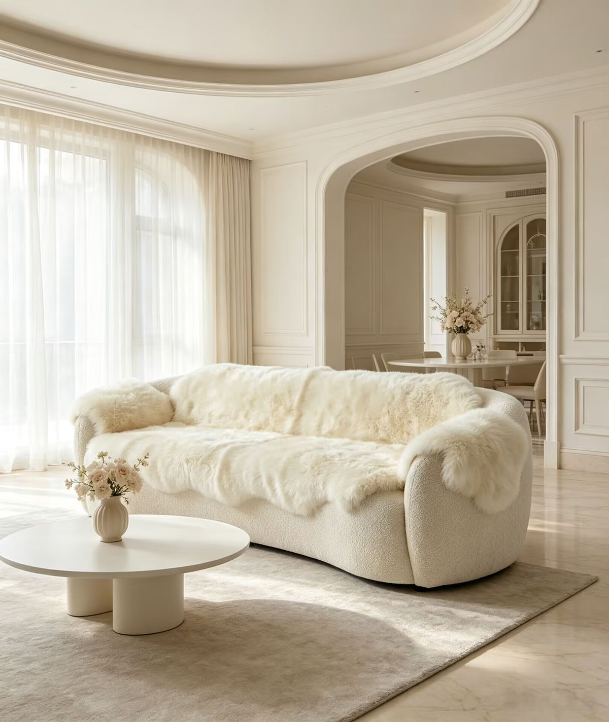 Villa Living Room Modern Minimalist Solid Wood Plush Fabric Sofa