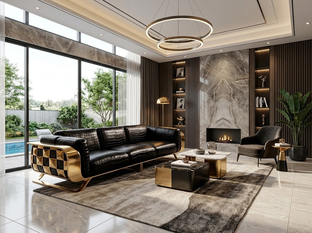 Villa Living Room Luxurious Designer Metal High-End Crocodile Skin Sofa