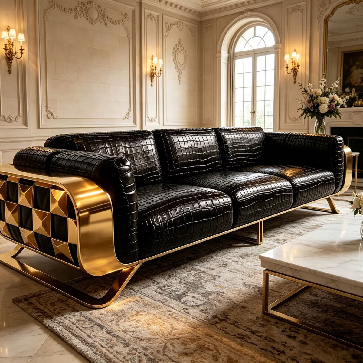 Villa Living Room Luxurious Designer Metal High-End Crocodile Skin Sofa