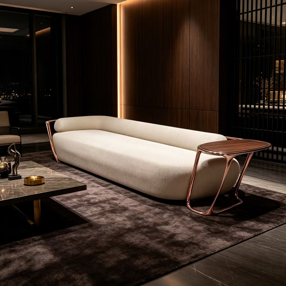 Villa Living Room Minimalist Designer Straight Off White Fabric Sofa