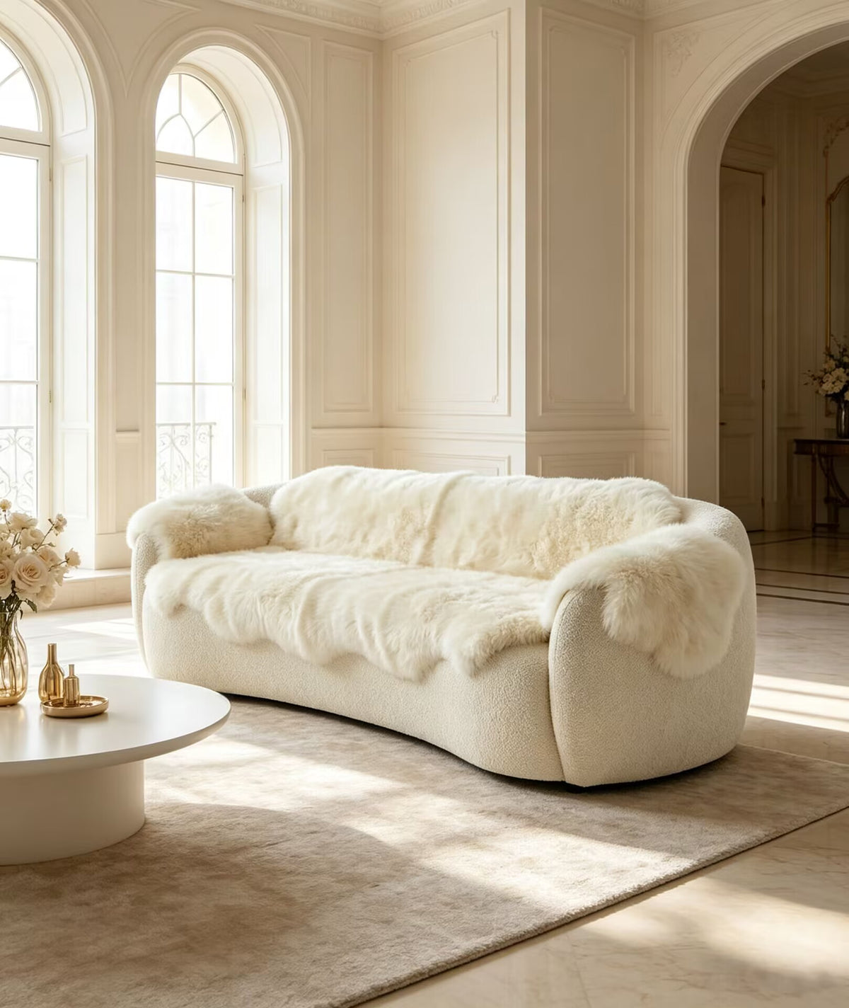 Villa Living Room Modern Minimalist Solid Wood Plush Fabric Sofa