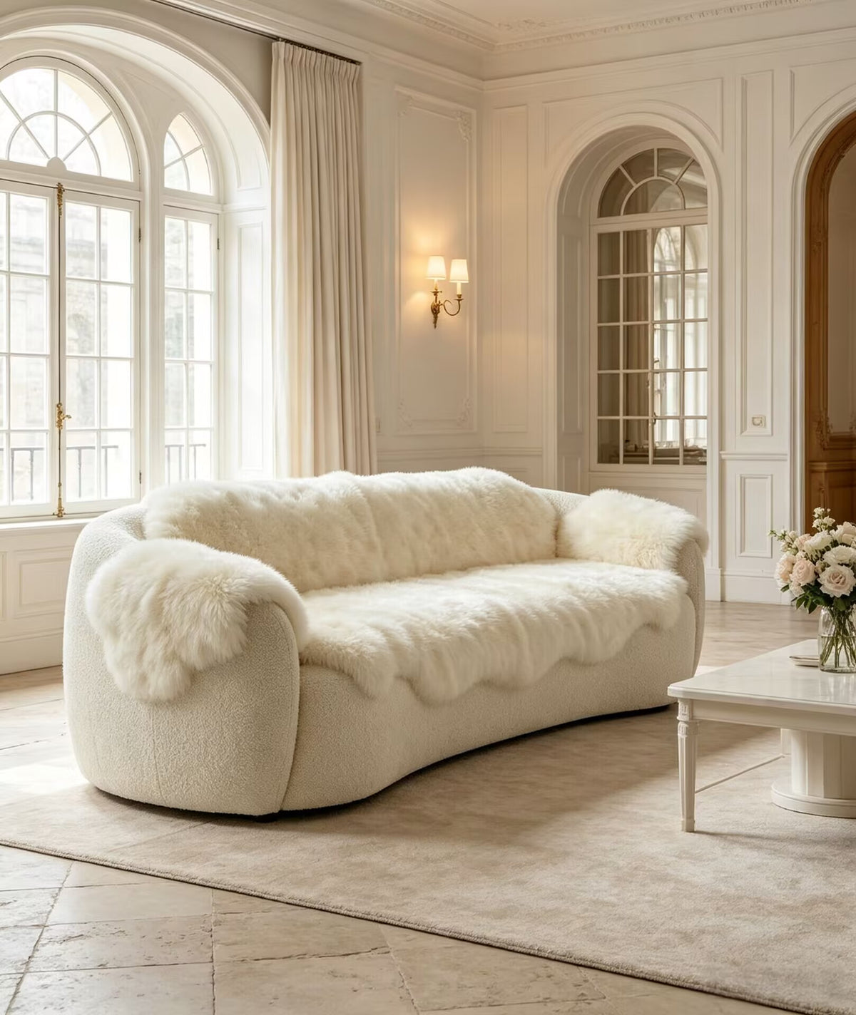 Villa Living Room Modern Minimalist Solid Wood Plush Fabric Sofa