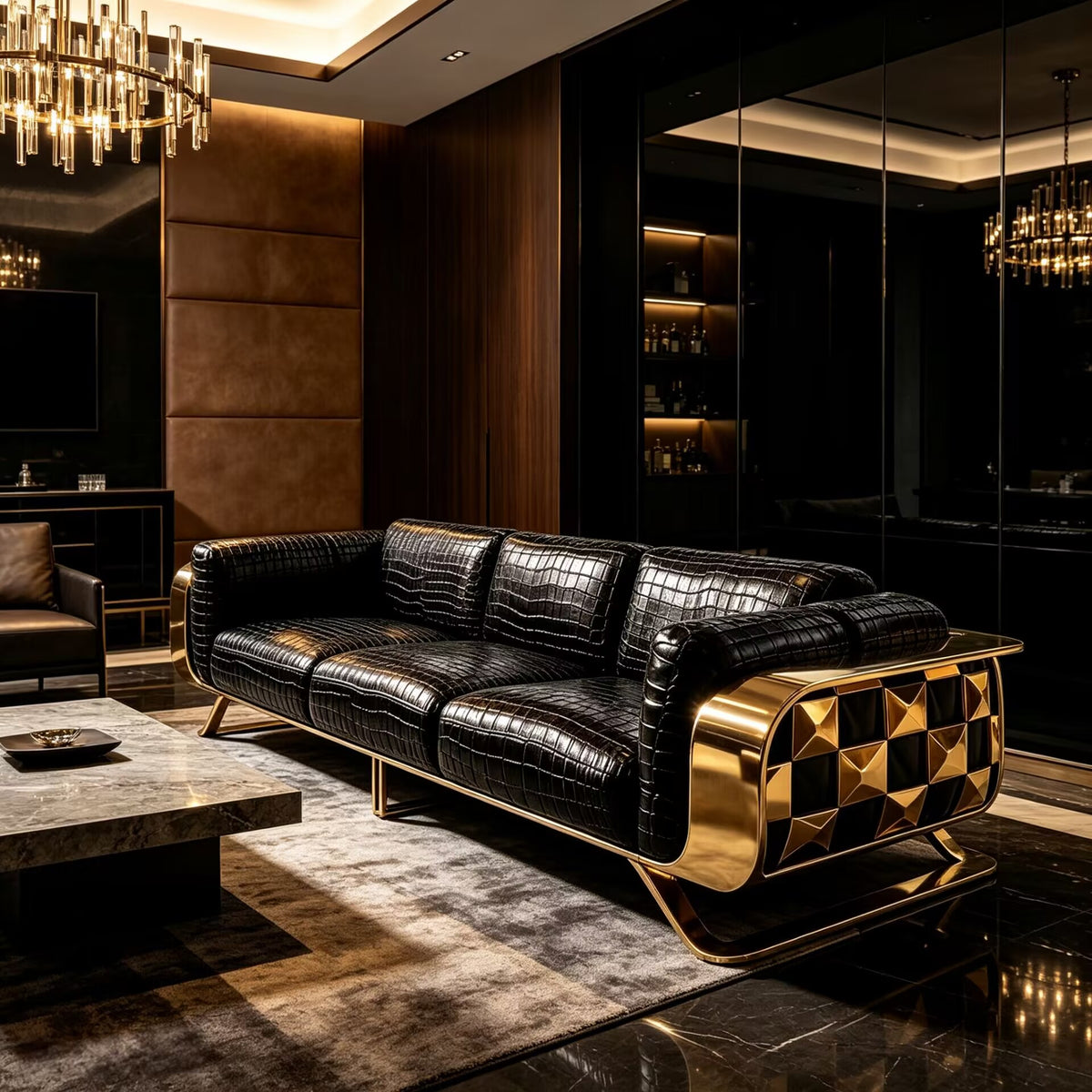 Villa Living Room Luxurious Designer Metal High-End Crocodile Skin Sofa