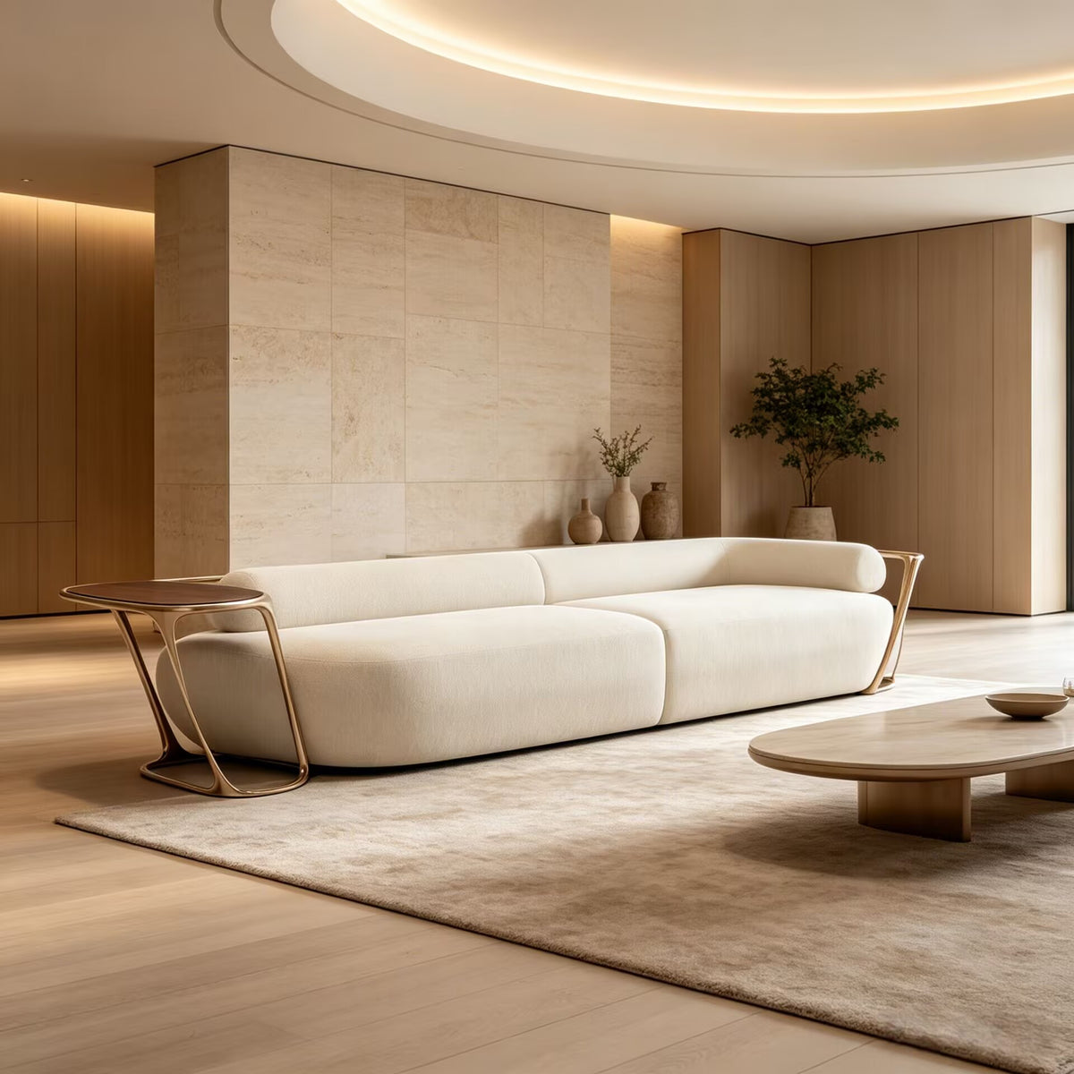 Villa Living Room Minimalist Designer Straight Off White Fabric Sofa