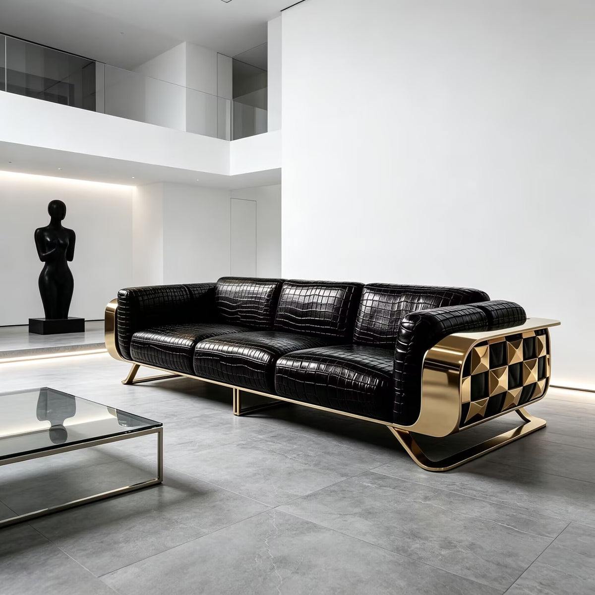 Villa Living Room Luxurious Designer Metal High-End Crocodile Skin Sofa